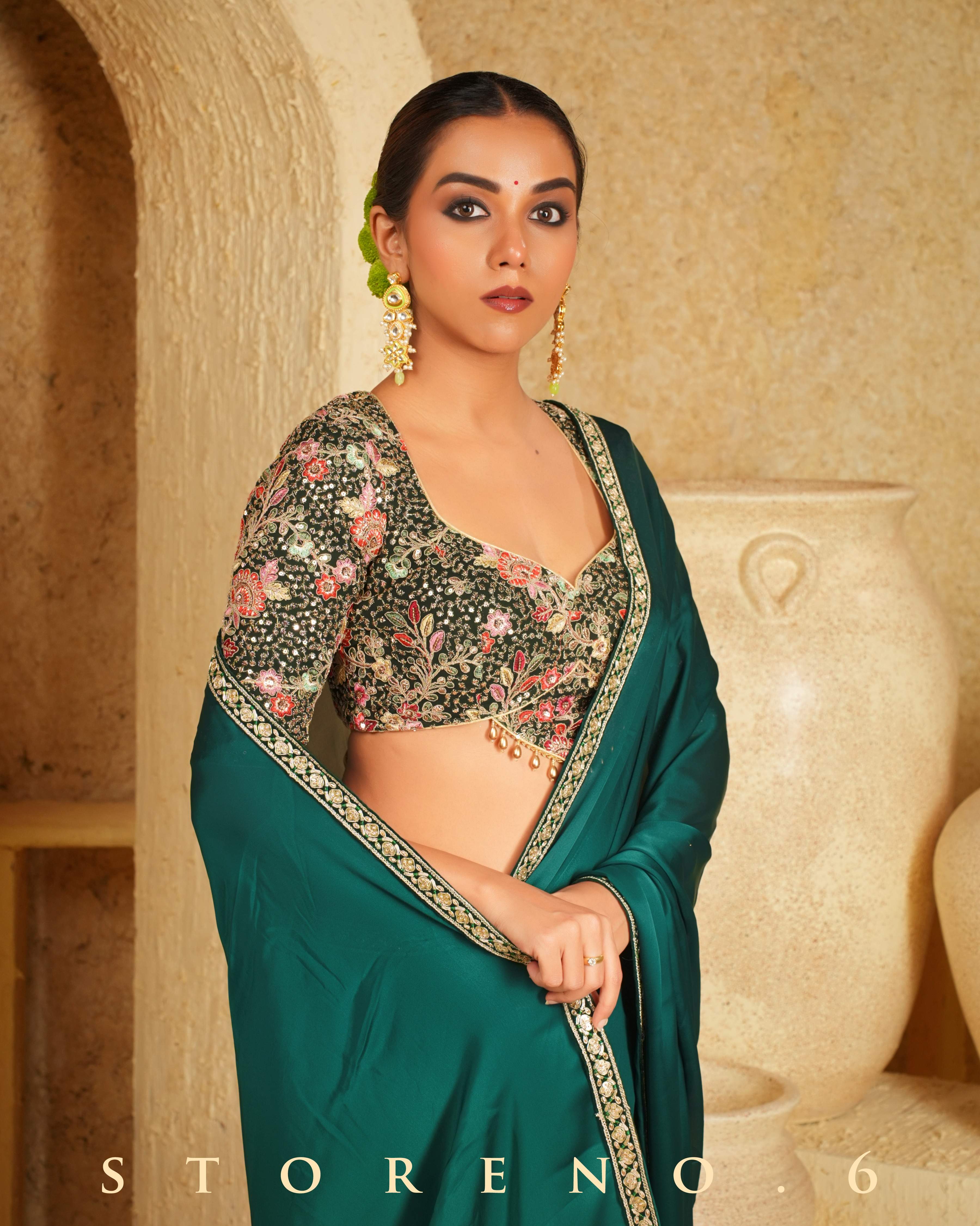 FOREST FLIRT SAREE WITH PINE PARADISE BLOUSE