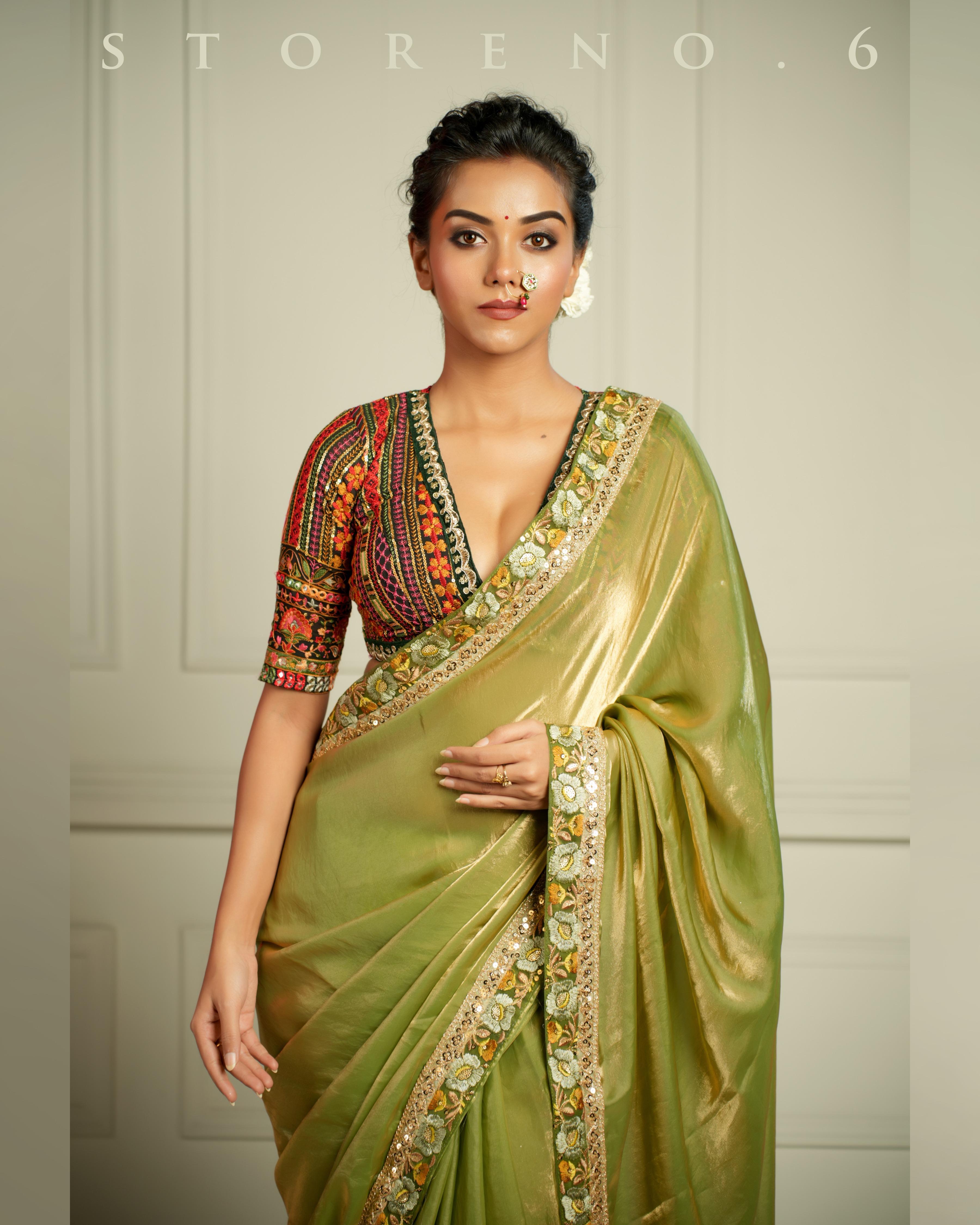 THE IMPERIAL MEADOW WHISPER SAREE WITH DORE KAARI SIAH HEMMED BLOUSE