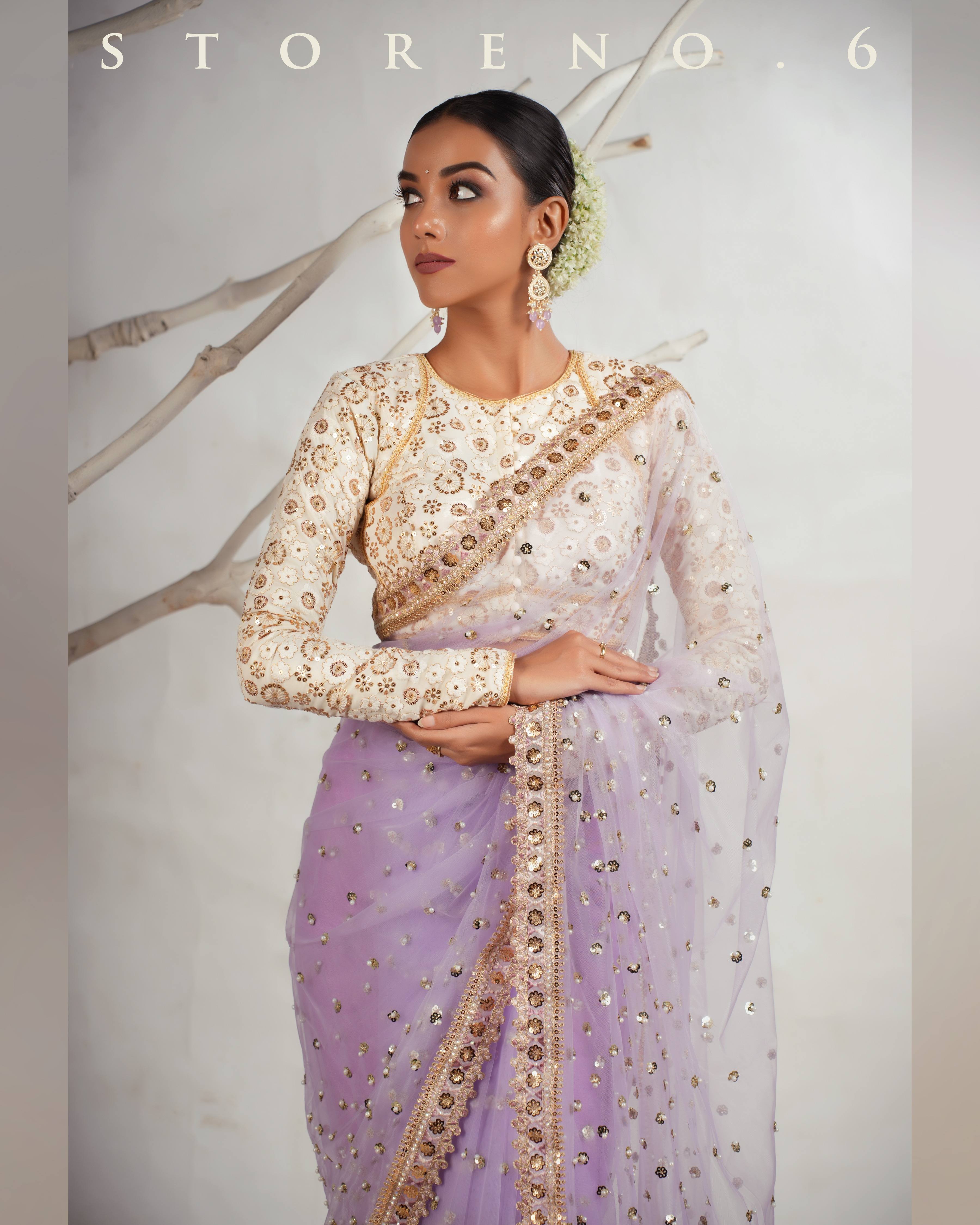 THE LILAC LUXURY SAREE WITH THE DAISY DESIRE BLOUSE