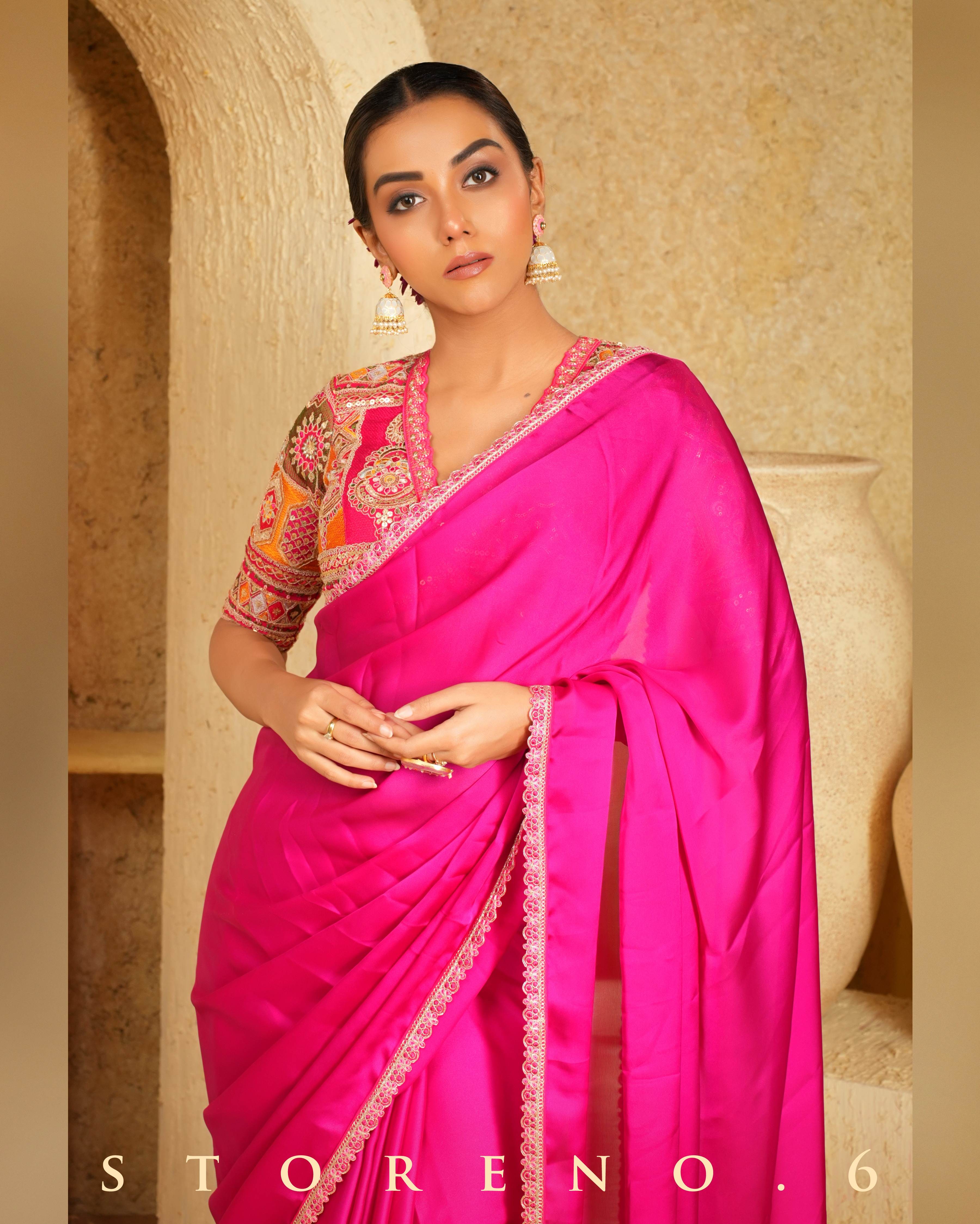 FEARLESS FUCHSIA SAREE WITH FUCHSIA FUSION BLOUSE