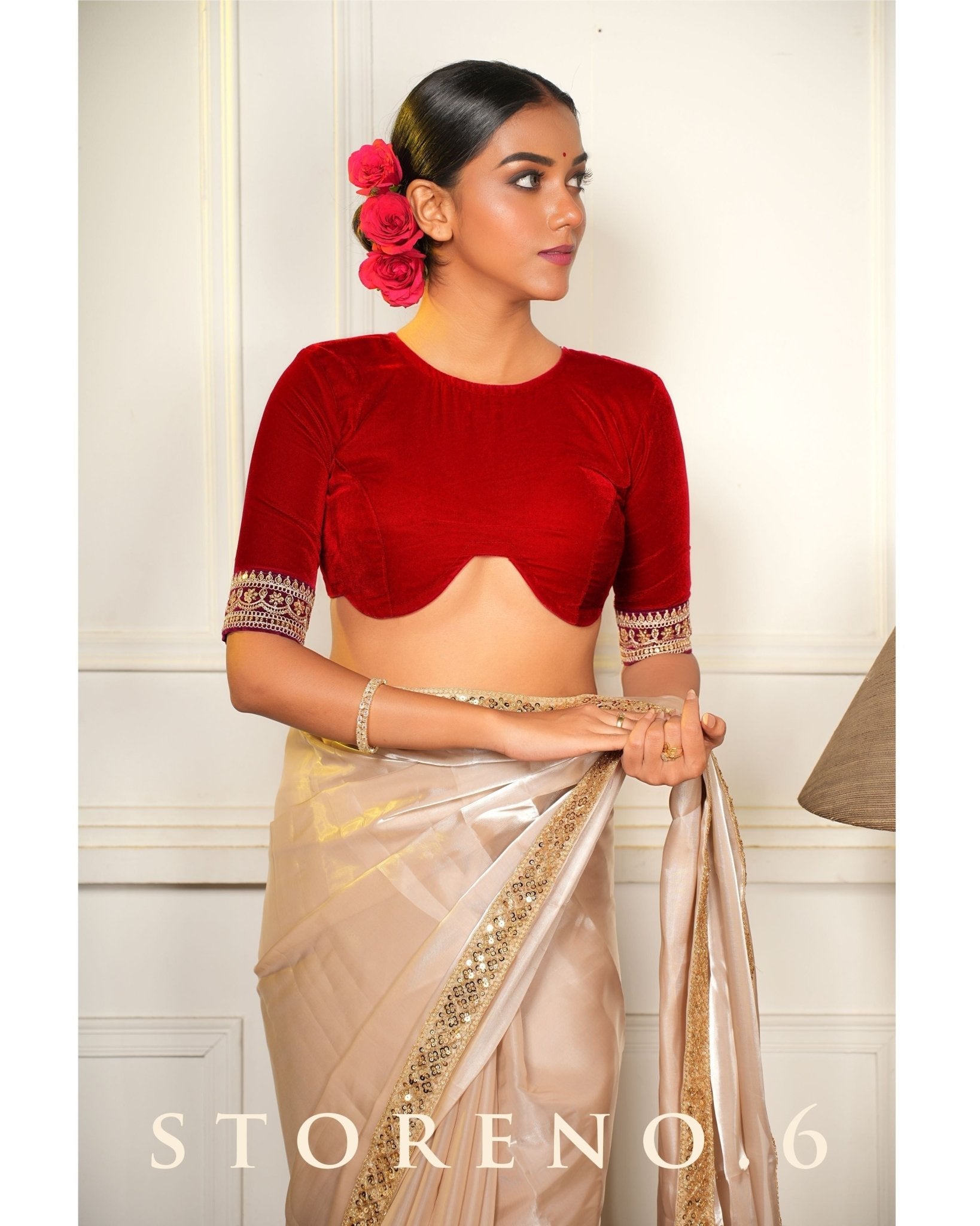 NOOR-E-SONA SAREE WITH MAKHMAL-E-MERLOT BLOUSE