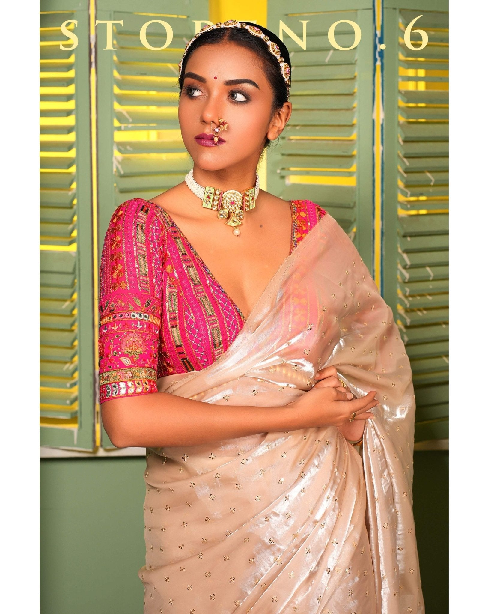 THE SUBTLE QUEEN SAREE WITH GULAABI AKS BLOUSE