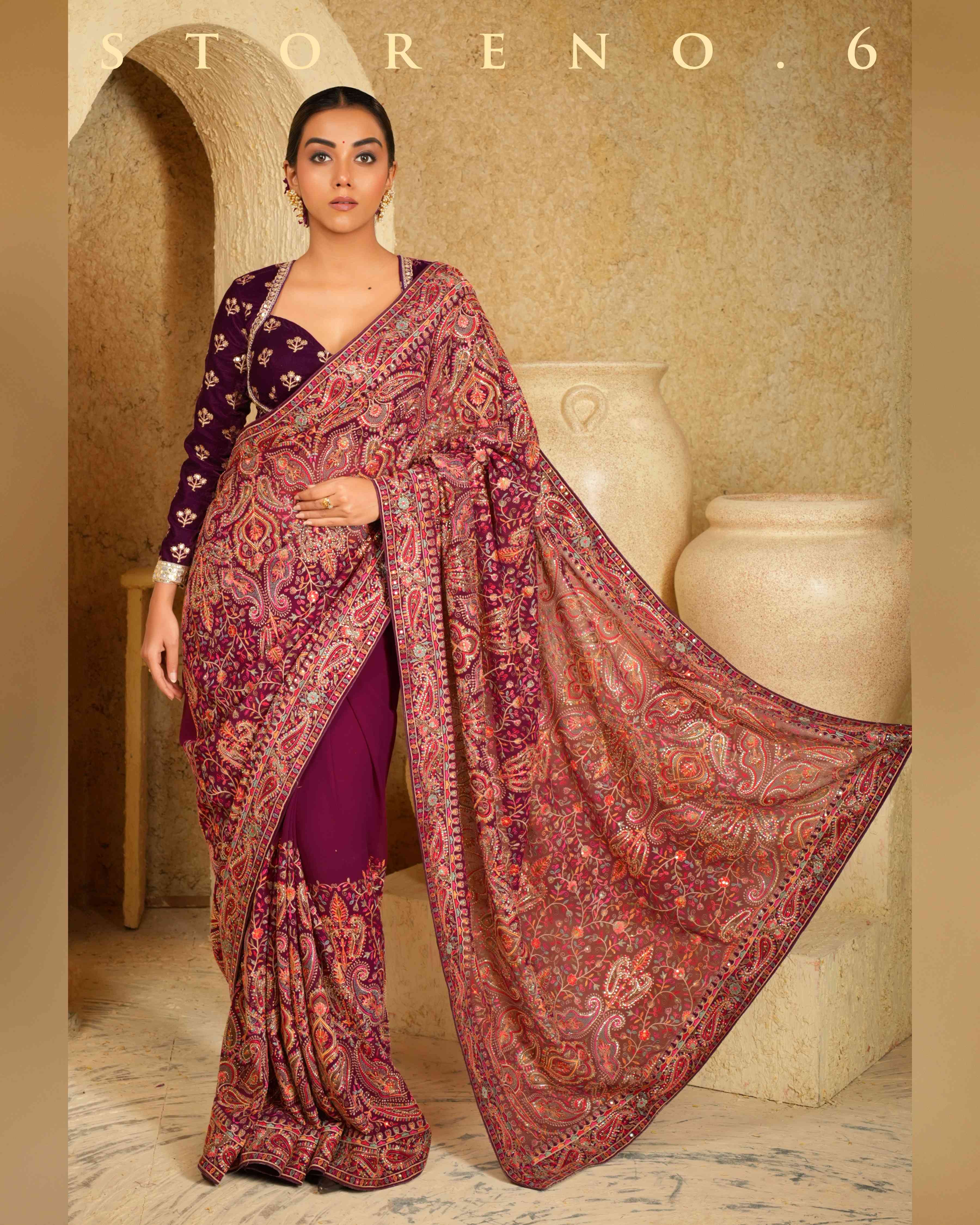 GARNET GLORY SAREE WITH WINE WHIMSY BLOUSE