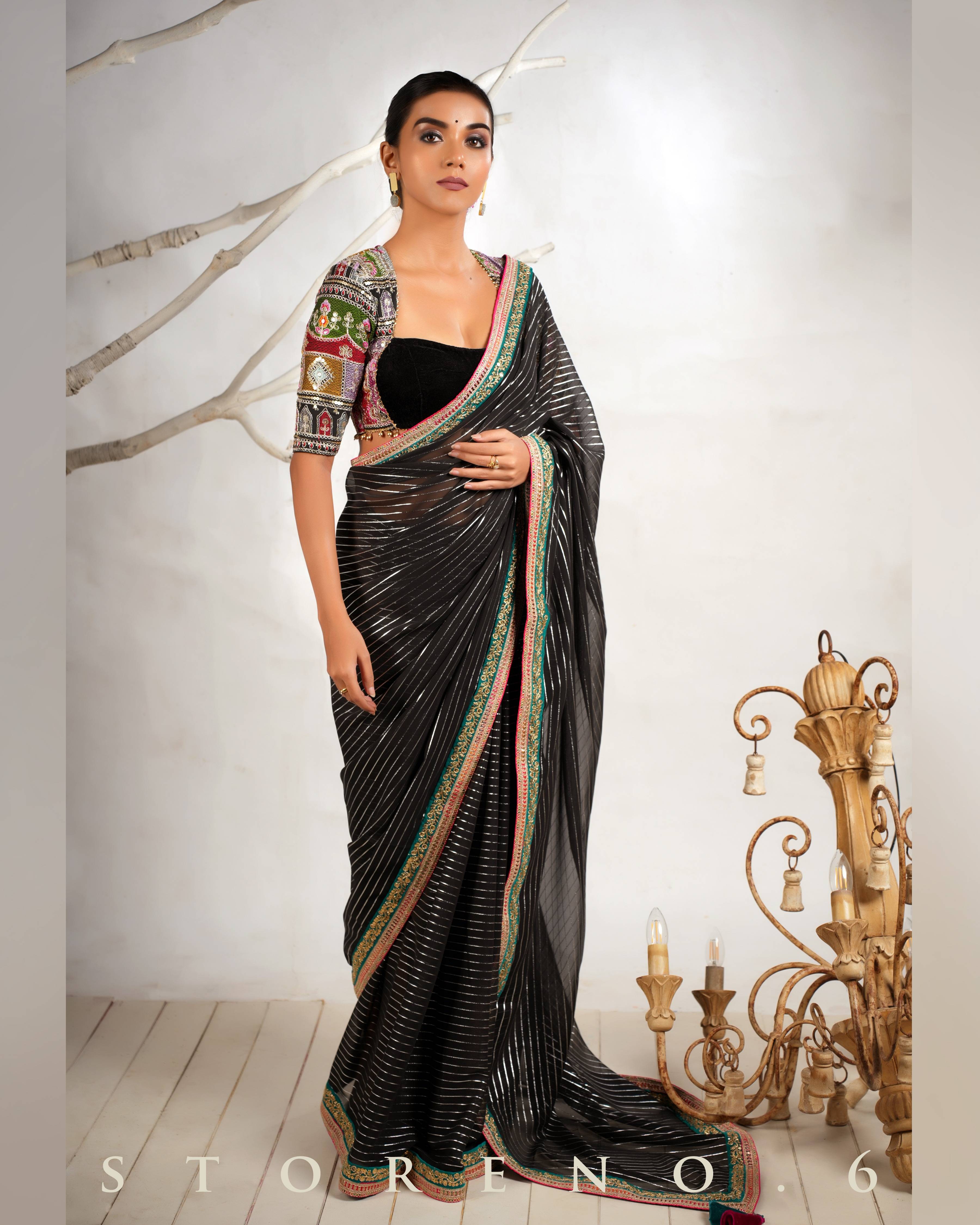 THE BREEZY BLACK SAREE WITH THE DARK DELIGHT MELANGE BLOUSE