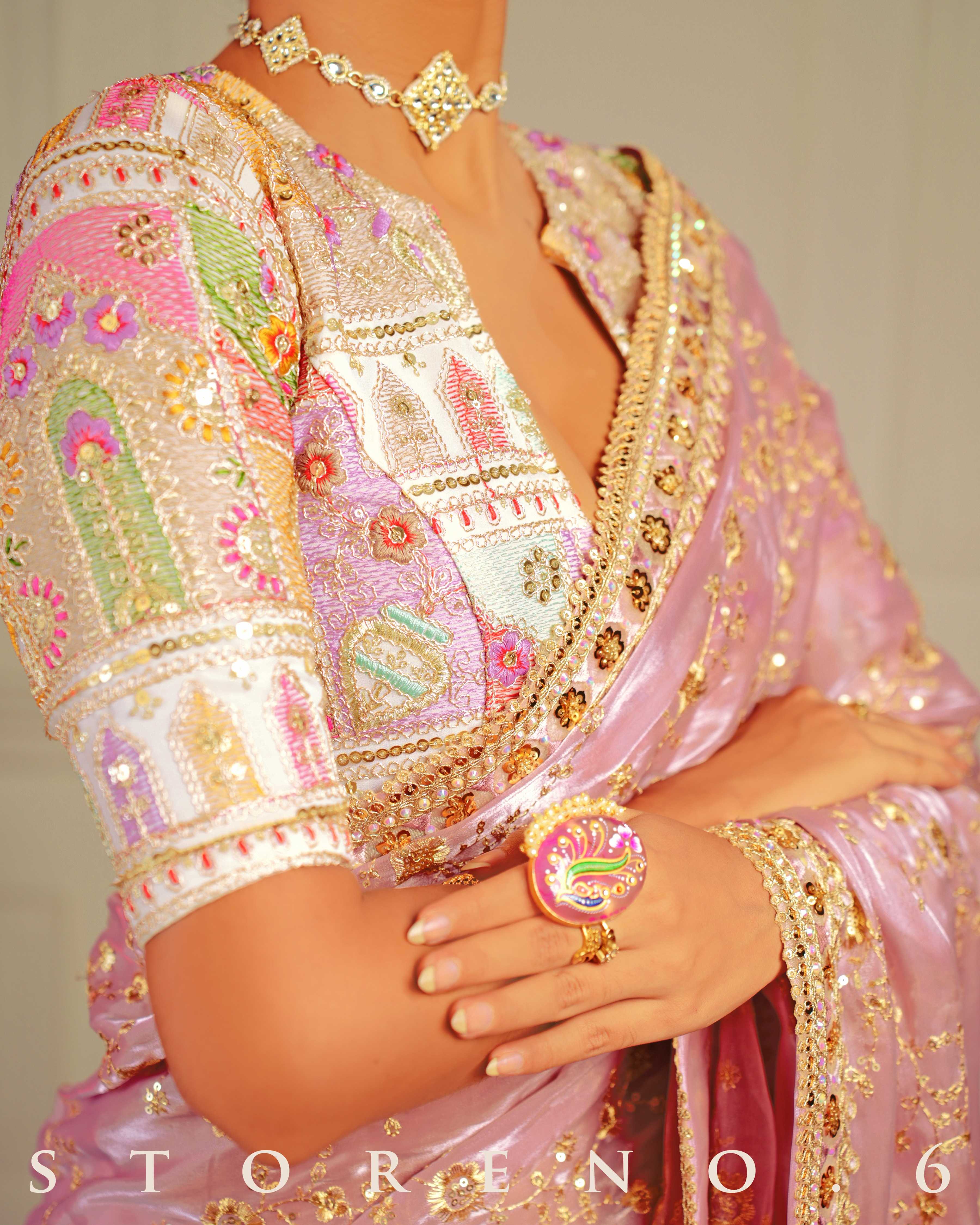 THE FANCY FLAMINGO SAREE WITH THE DAISY DELIGHT BLOUSE