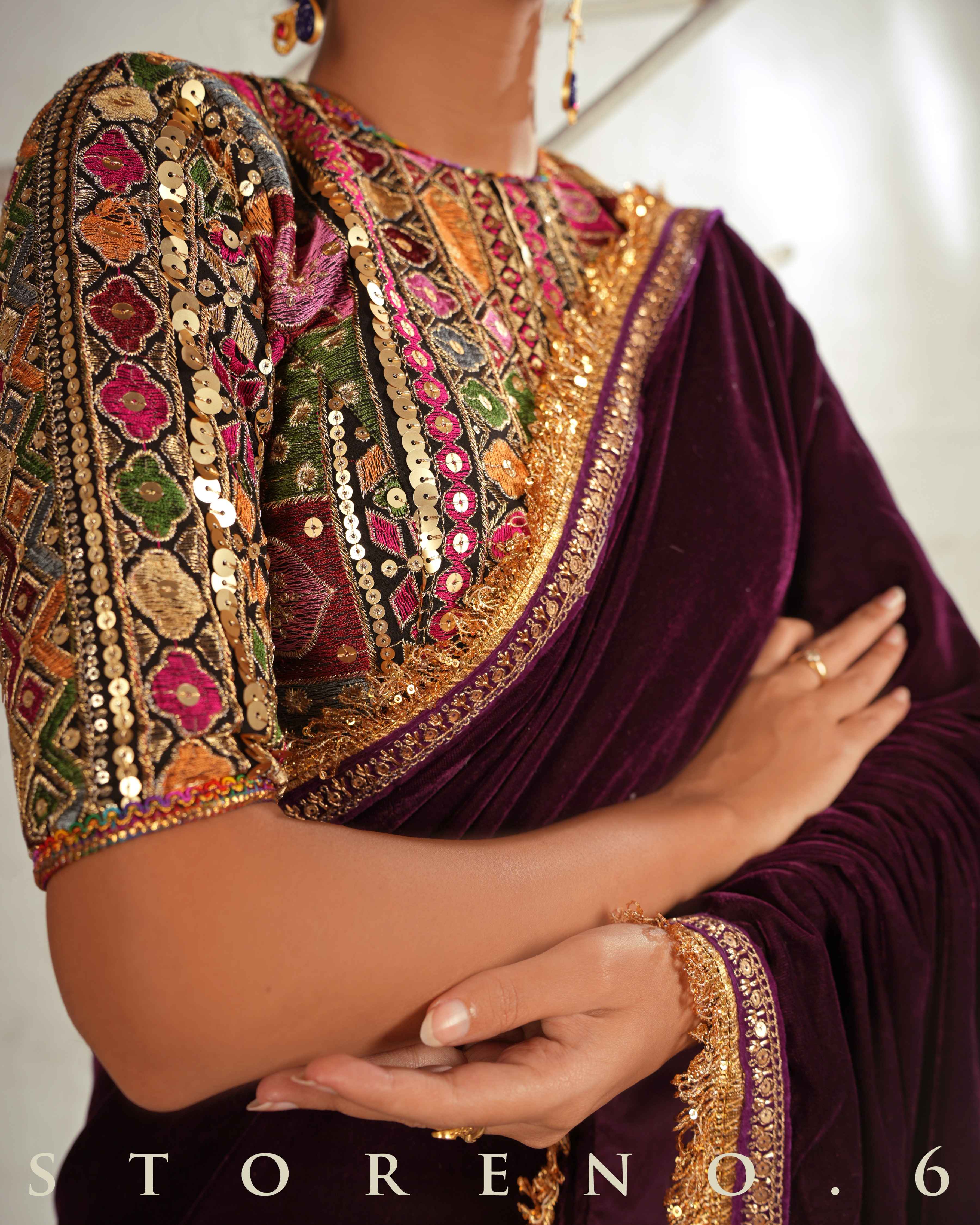 THE WINE WONDER SAREE WITH GUL KAARI SIAH CLASSIC BLOUSE