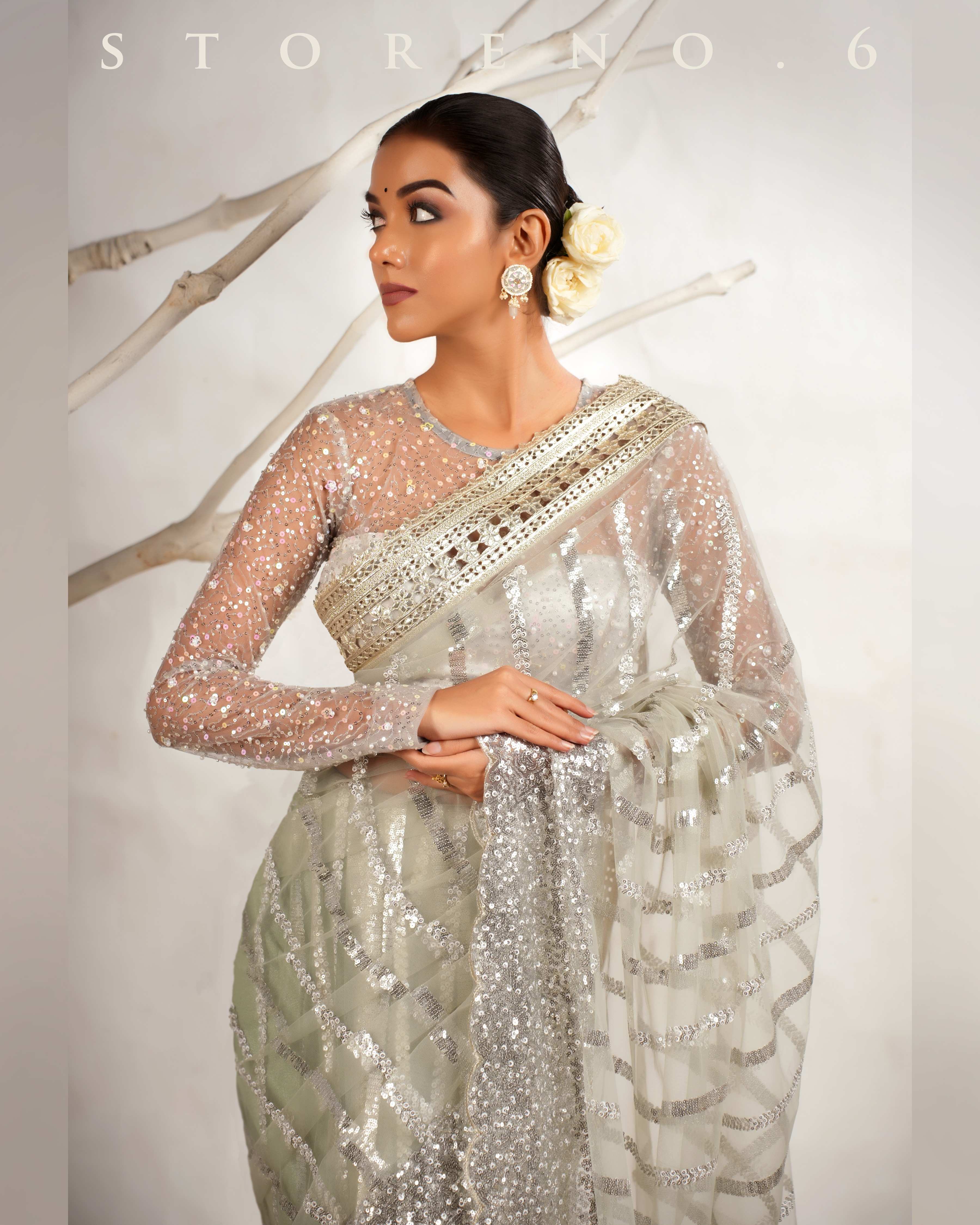 THE CLOUD CHIC SAREE WITH THE STARRY SHIMMER BLOUSE