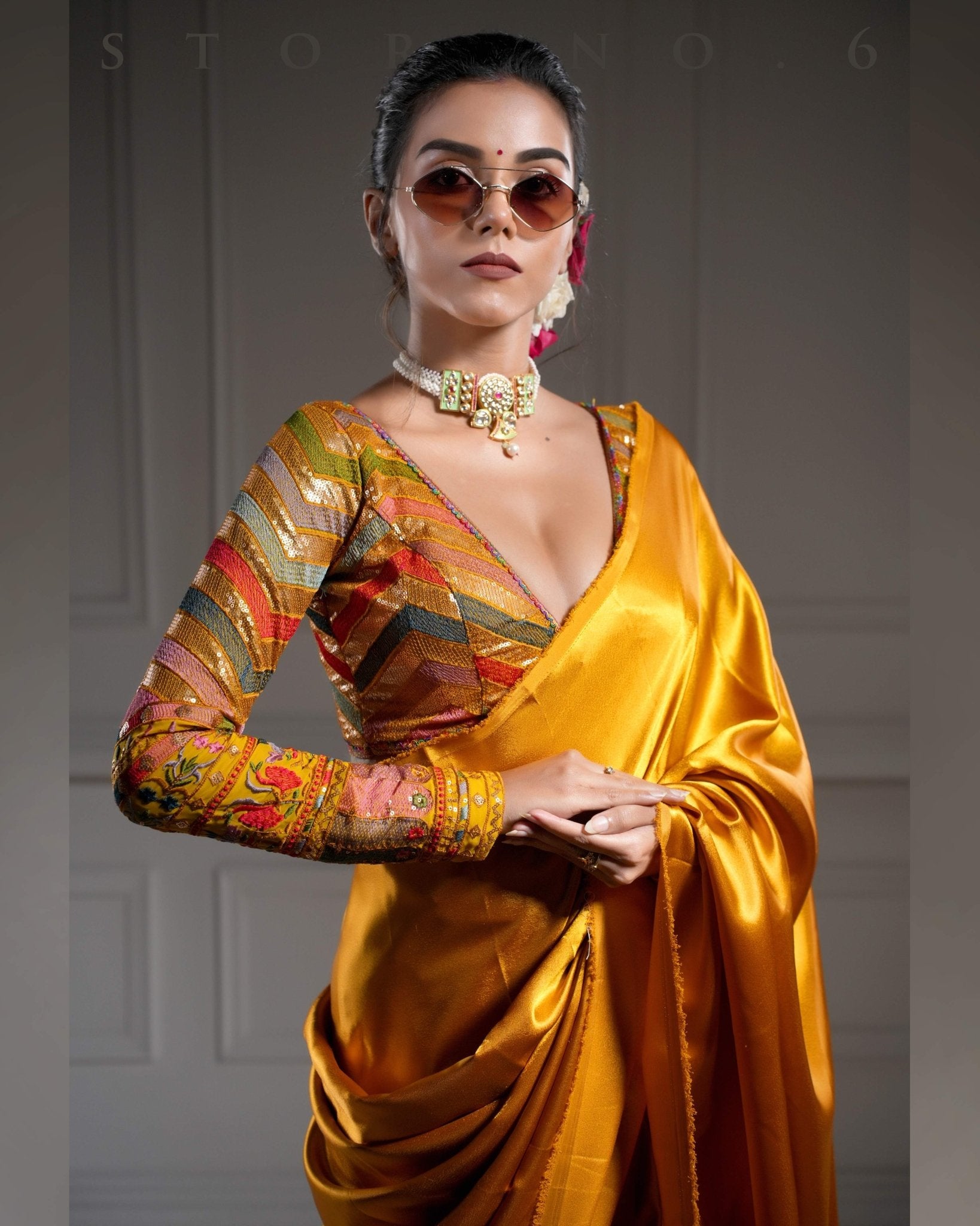 SCENIC SAFFRON SAREE WITH BEBAAK ZARD BLOUSE