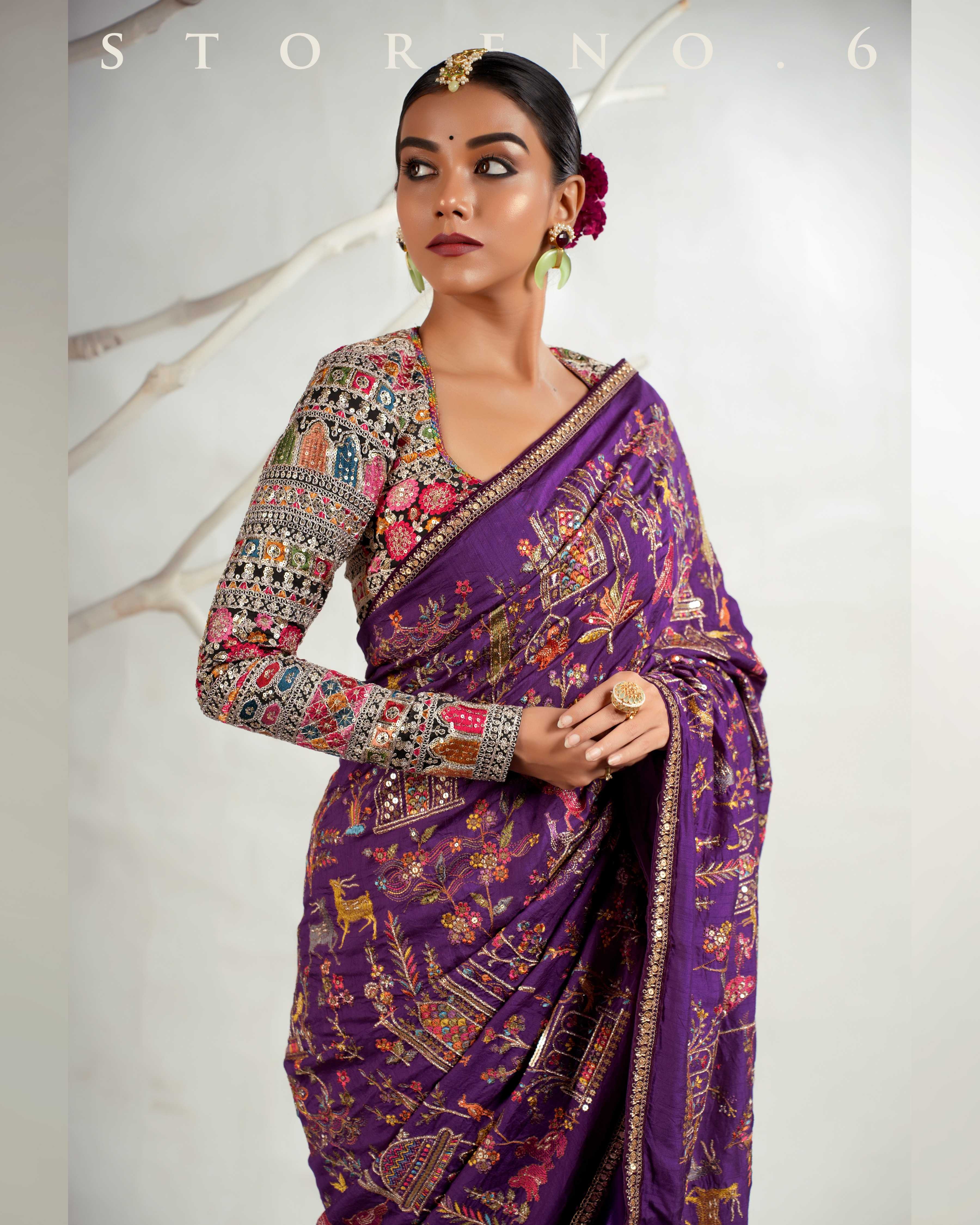 THE 6TH CENTURY CLASSIC CHROMA SAREE WITH GUL KAARI SIAH-X CLASSIC BLOUSE