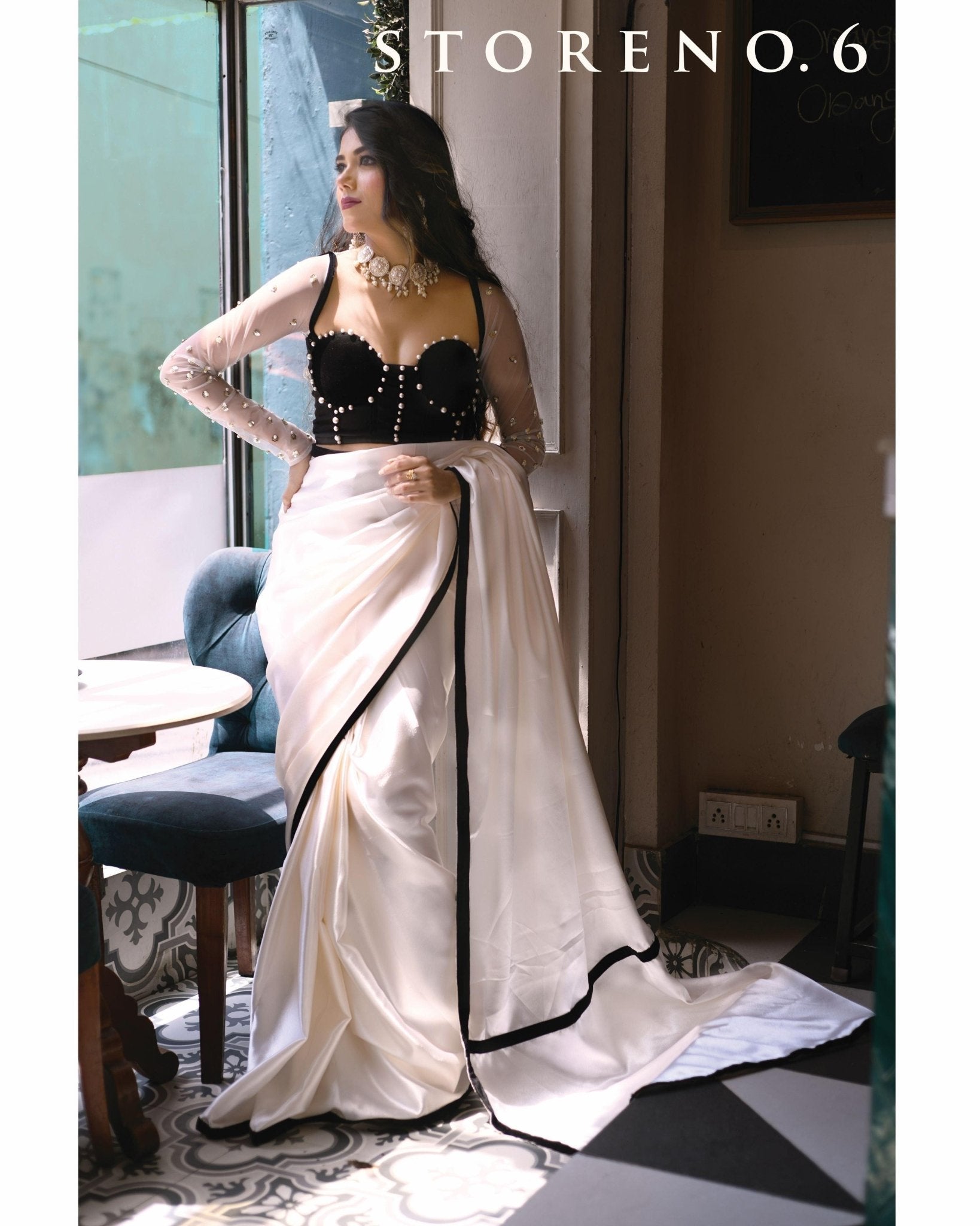 IVORY CREAM SATIN SAREE