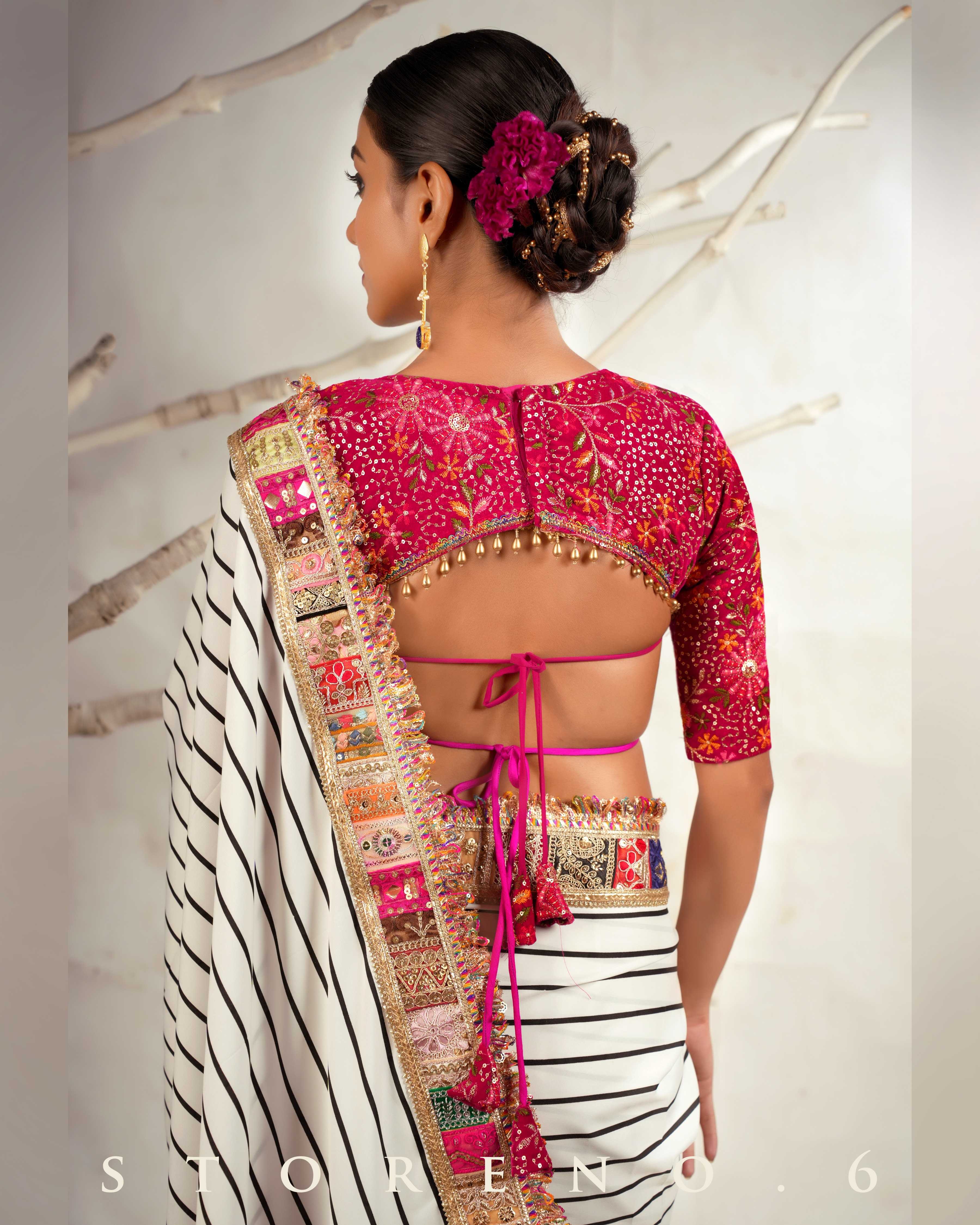 THE HYPNOTIC HUE SAREE WITH BARBIE BLUSH JEWEL BLOUSE