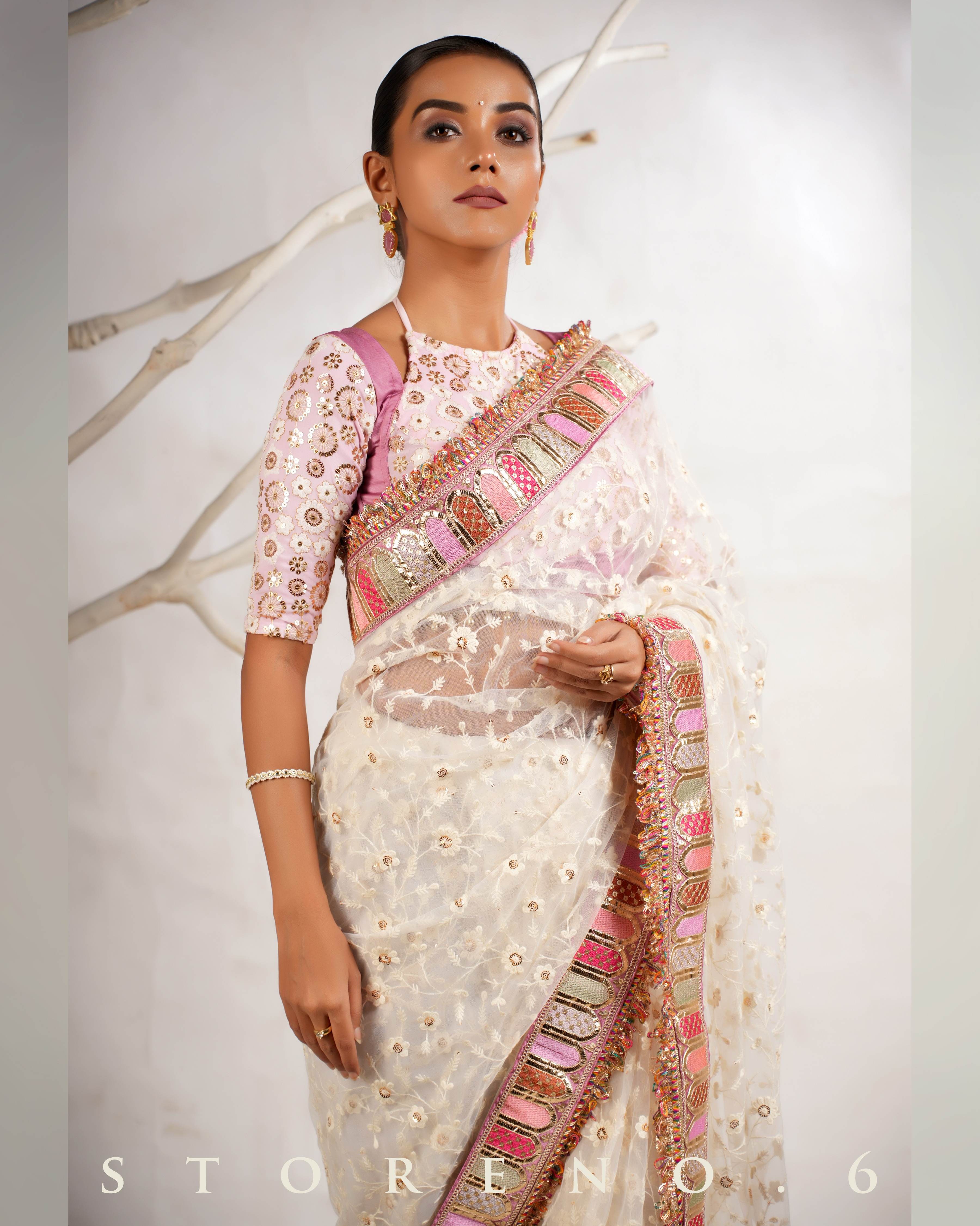 DAISY'S IVORY ICON SAREE WITH THE BLUSHING BALLERINA BLOUSE