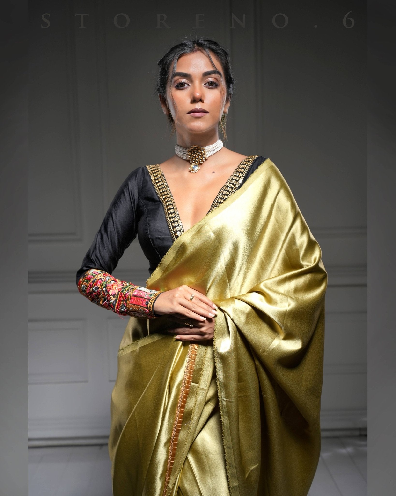 CHARTREUSE SASSY SAREE WITH BEBAAK-E-SIAH JADID BLOUSE