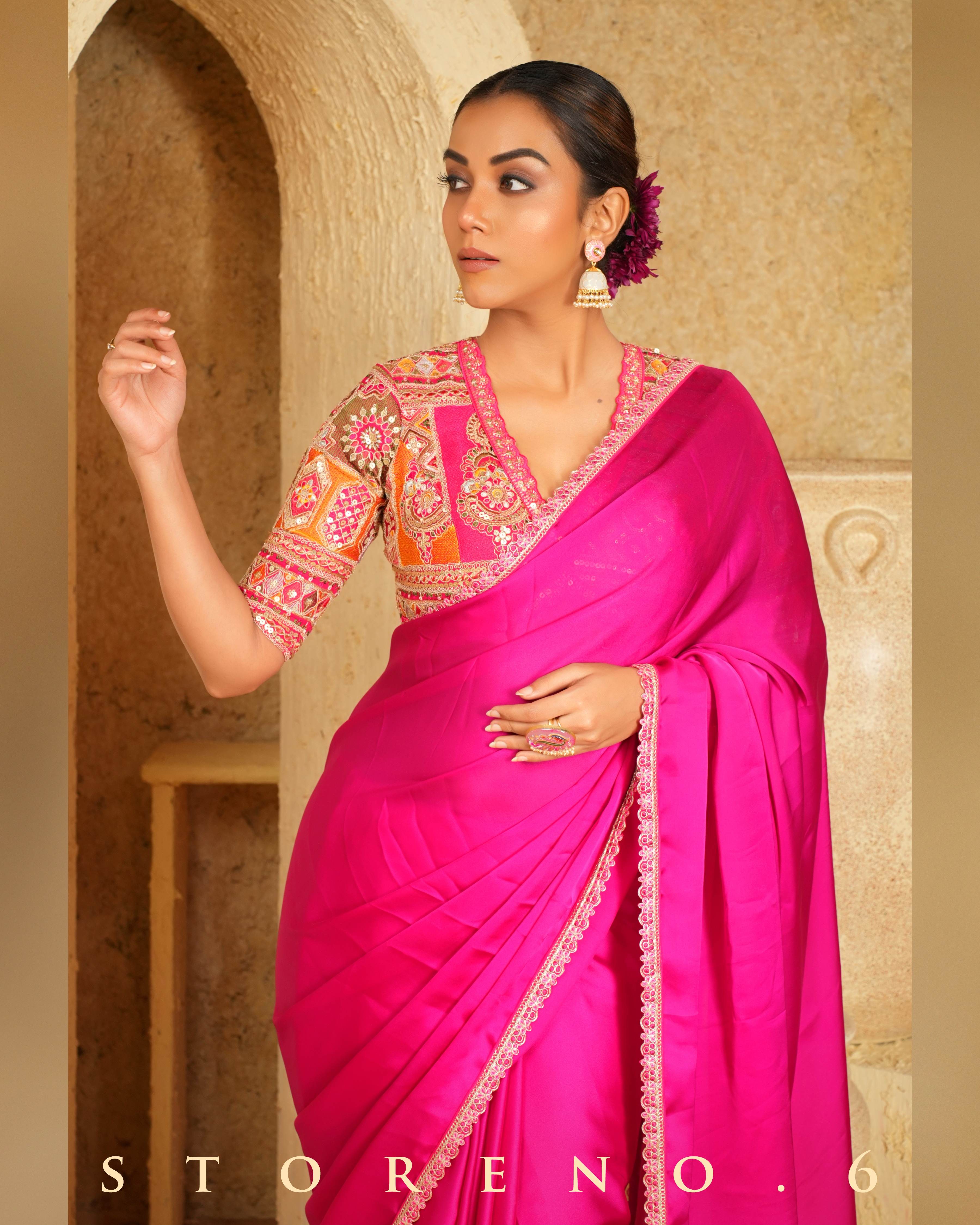 FEARLESS FUCHSIA SAREE WITH FUCHSIA FUSION BLOUSE