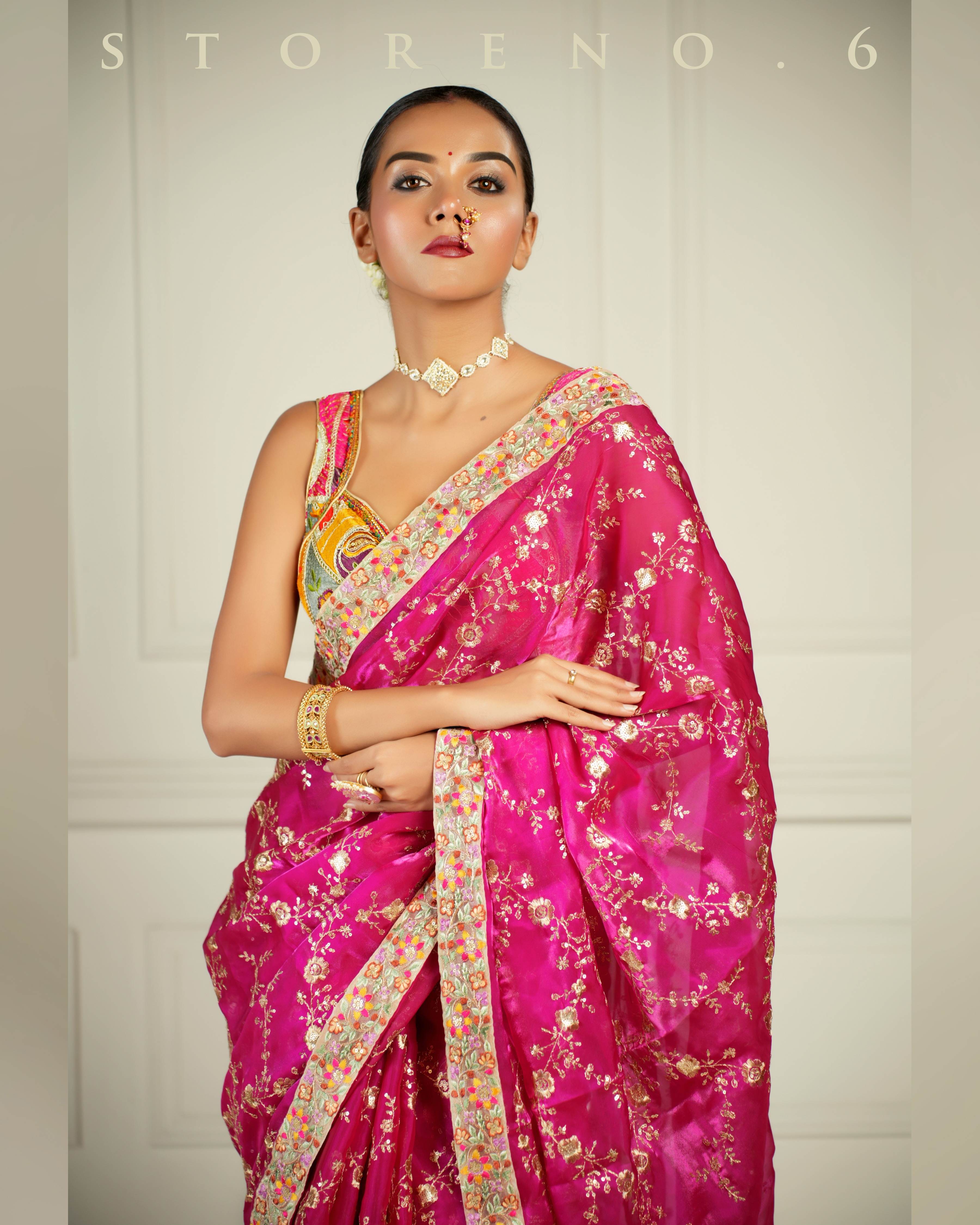 FROM BARBIE'S CLOSET SAREE WITH CHIC SEAFOAM QUEEN'S CUT BLOUSE