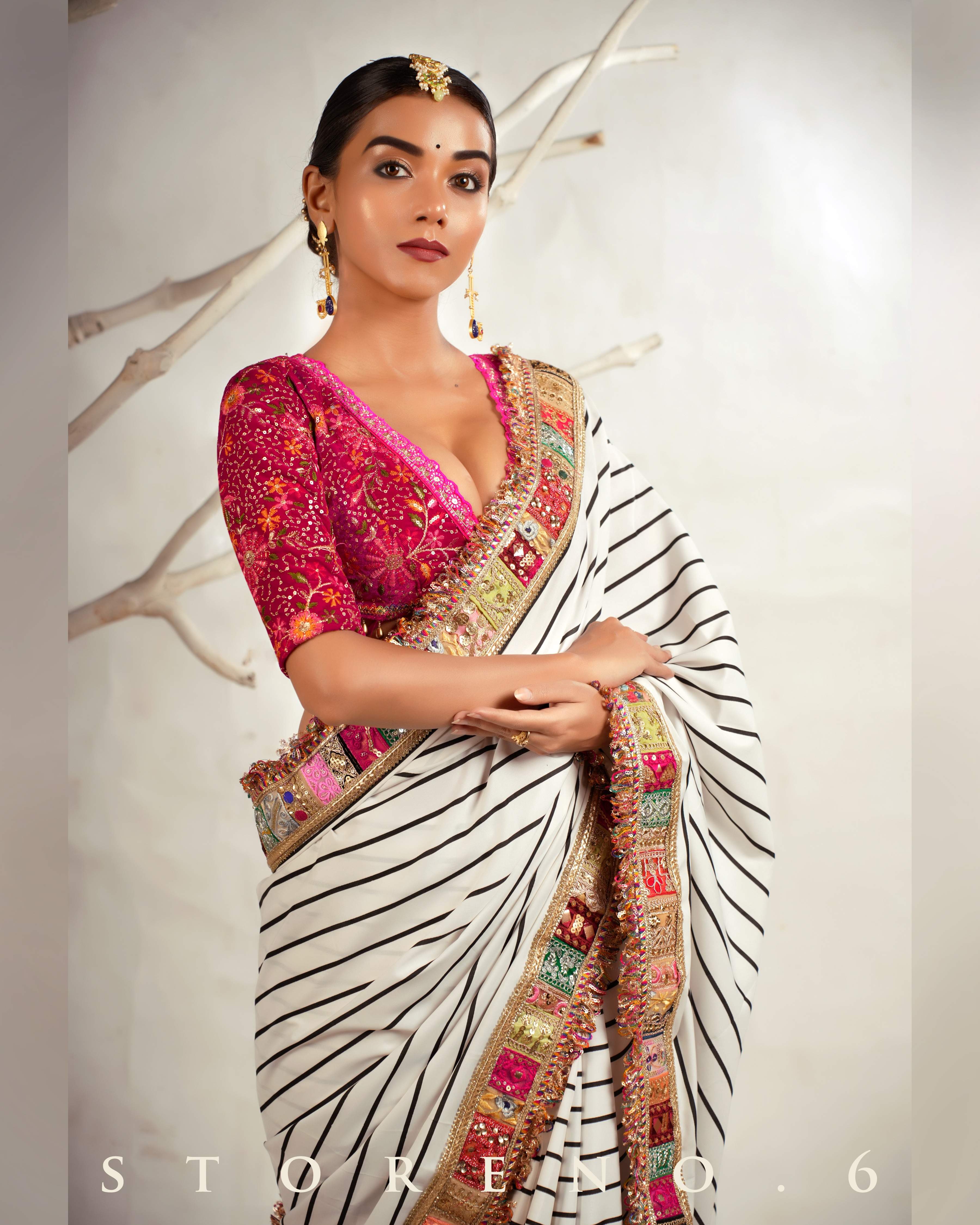 THE HYPNOTIC HUE SAREE WITH BARBIE BLUSH JEWEL BLOUSE