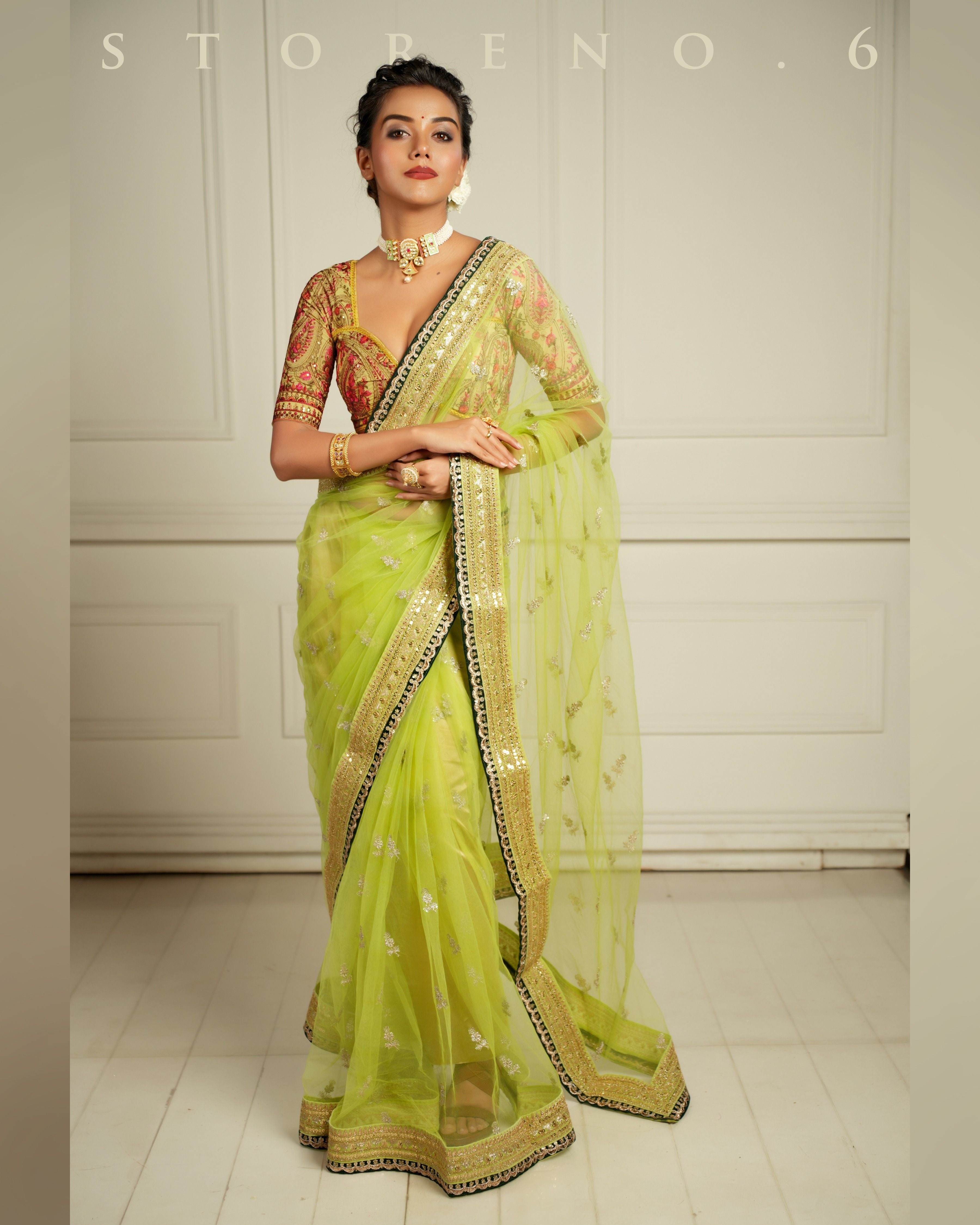 THE QUEEN'S LUSTROUS LIME SAREE