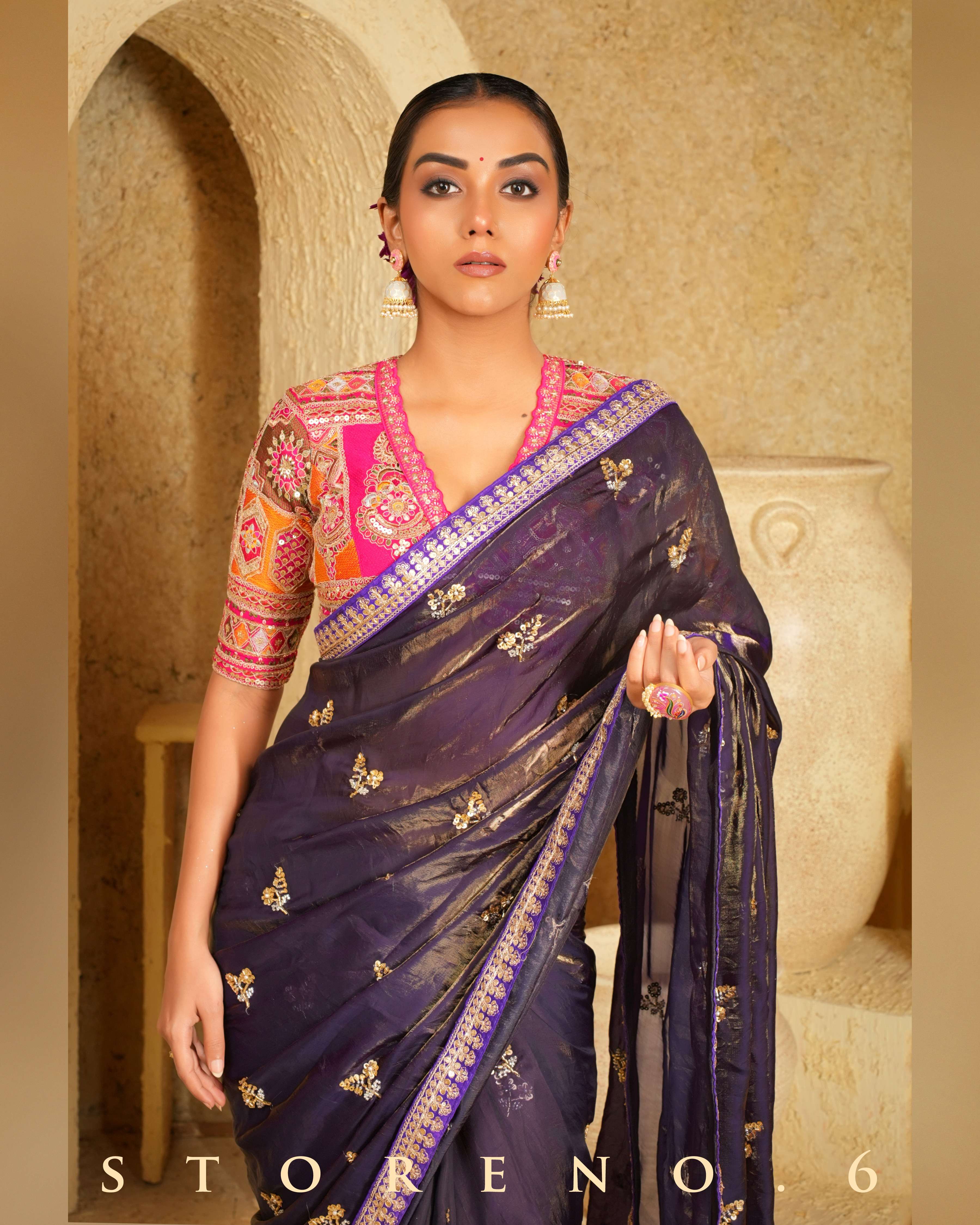 RAISIN RITZY SAREE WITH FUCHSIA FUSION BLOUSE