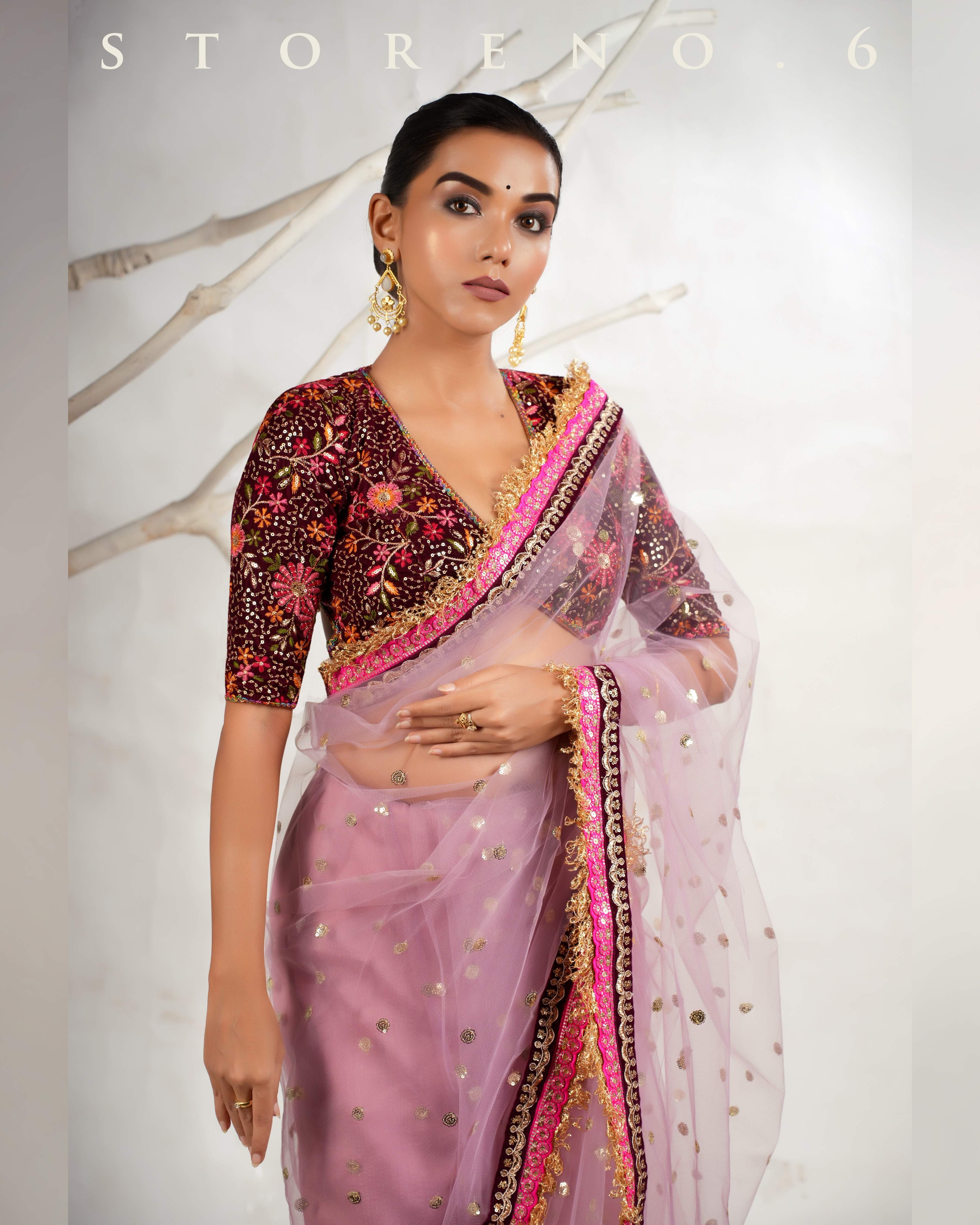 THE ROSY ROMANCE SAREE WITH THE JAM JEWEL BLOUSE