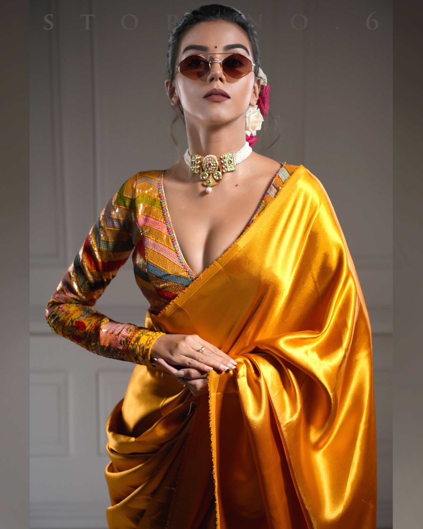 SCENIC SAFFRON SAREE WITH BEBAAK ZARD BLOUSE