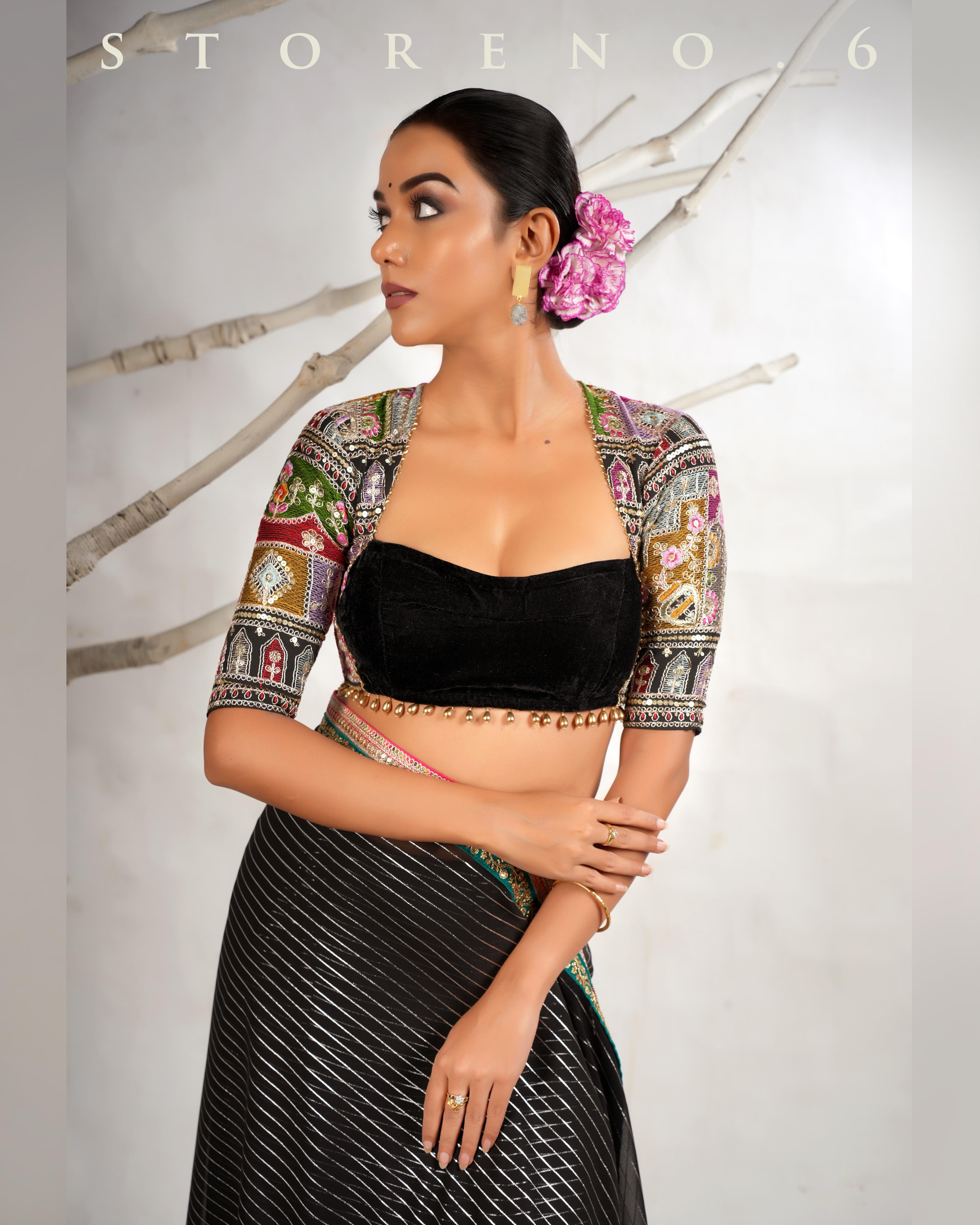 THE BREEZY BLACK SAREE WITH THE DARK DELIGHT MELANGE BLOUSE