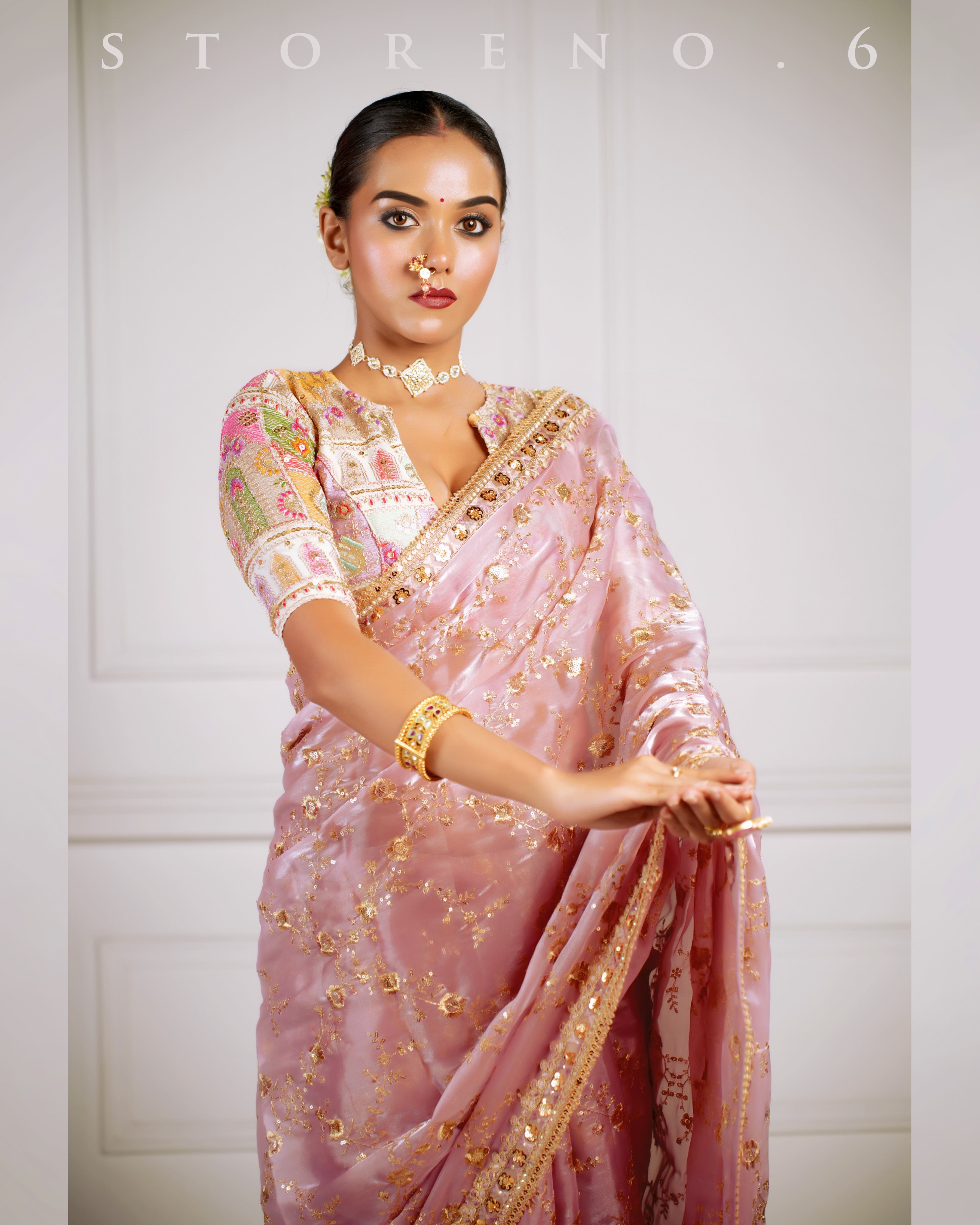 THE FANCY FLAMINGO SAREE WITH THE DAISY DELIGHT BLOUSE