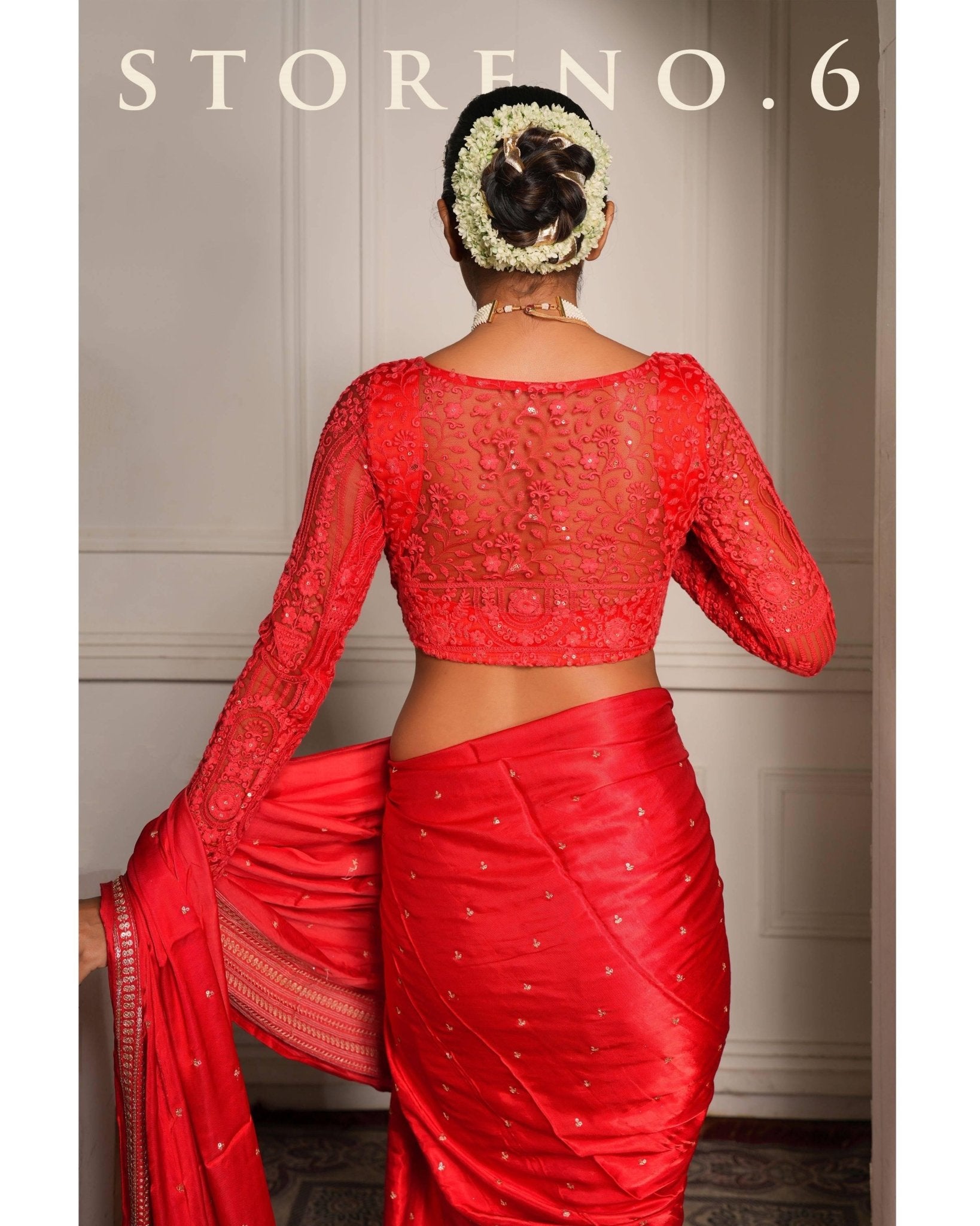 EHSAAS-E-SURKH SAREE WITH SPILLING CRIMSON BLOUSE