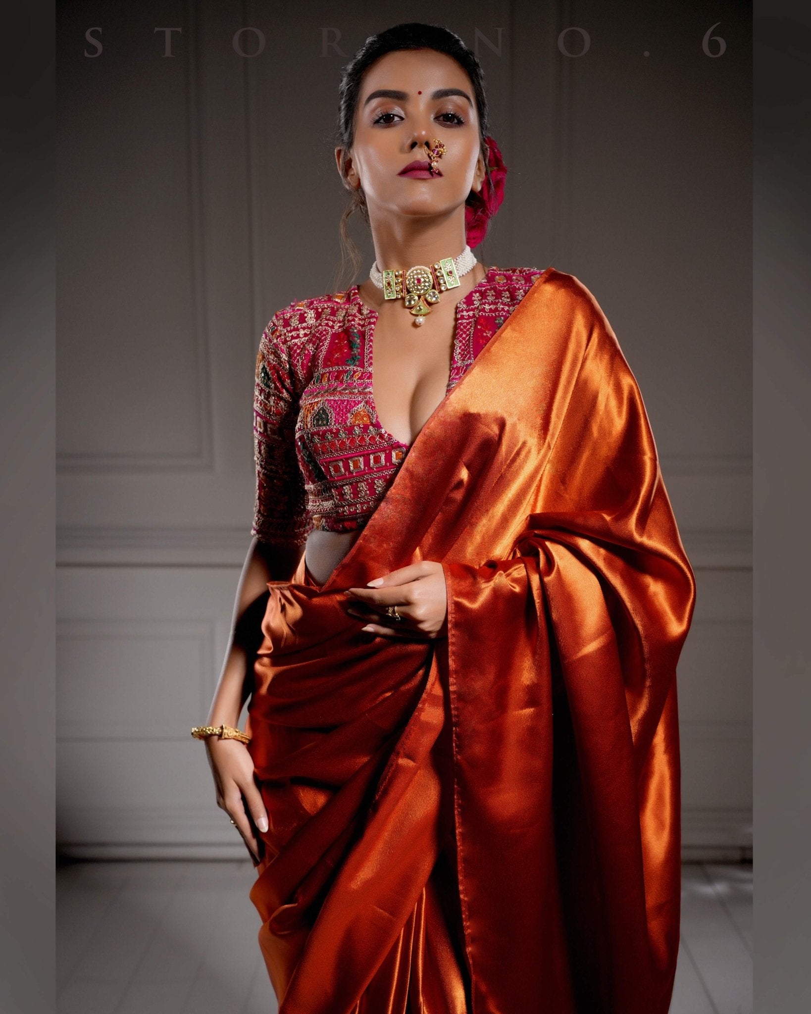 BRONZED COASTLINE SAREE WITH SANGRIA SENSATION BLOUSE