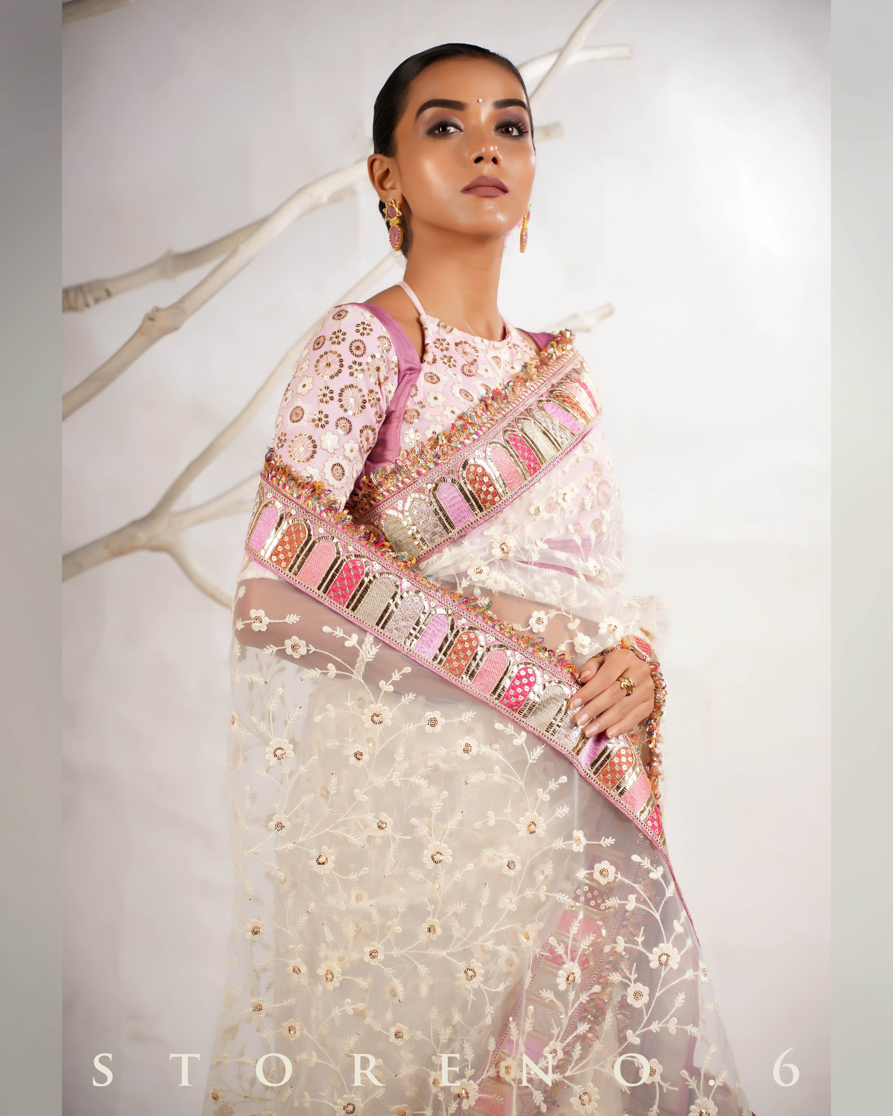 DAISY'S IVORY ICON SAREE WITH THE BLUSHING BALLERINA BLOUSE