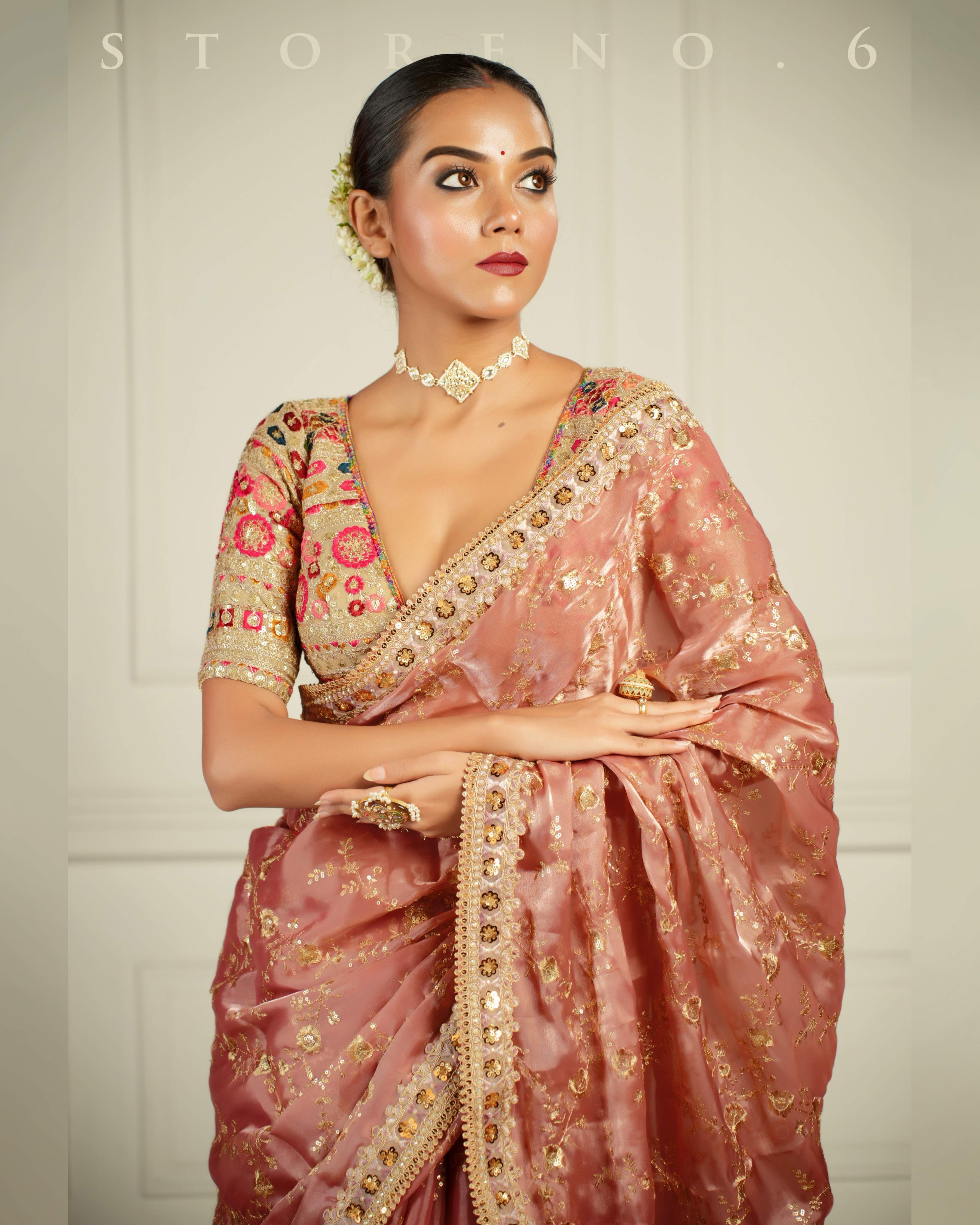 THE CHARM OF THE CORALS SAREE WITH GUL KAARI SURMAI BLOUSE