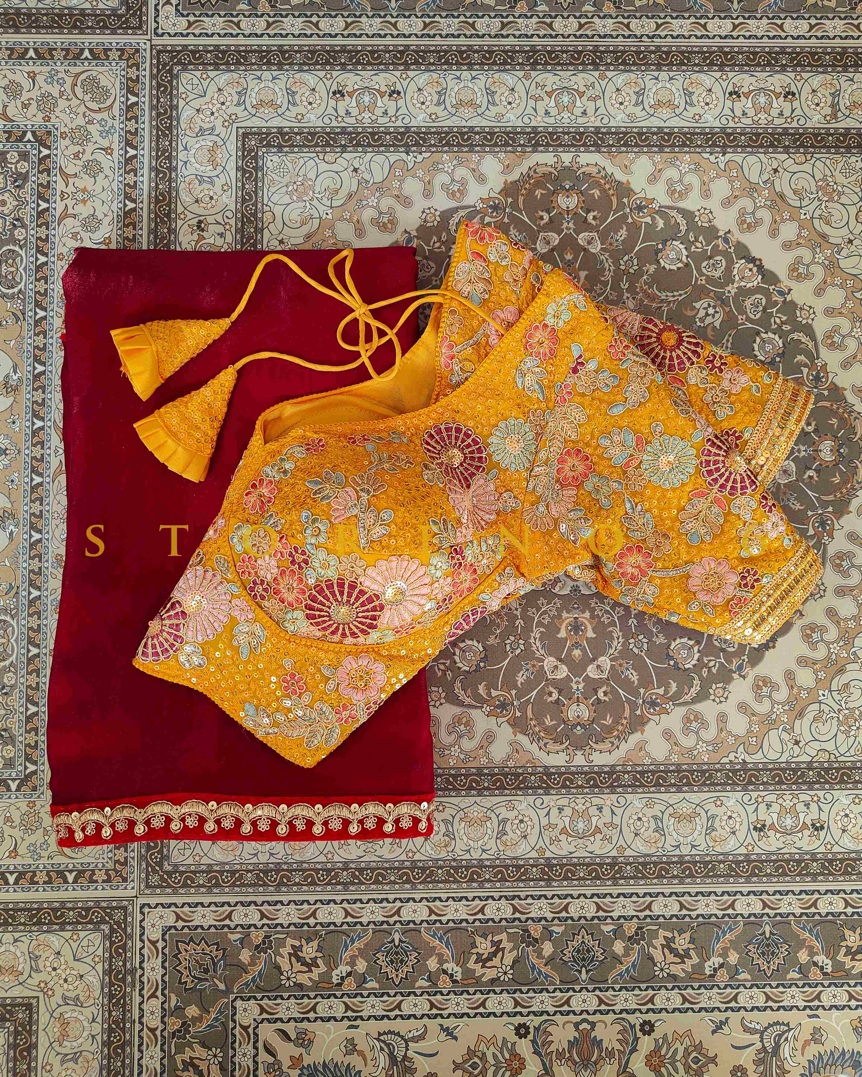 RESHAM SAREE AND BLOUSE SET