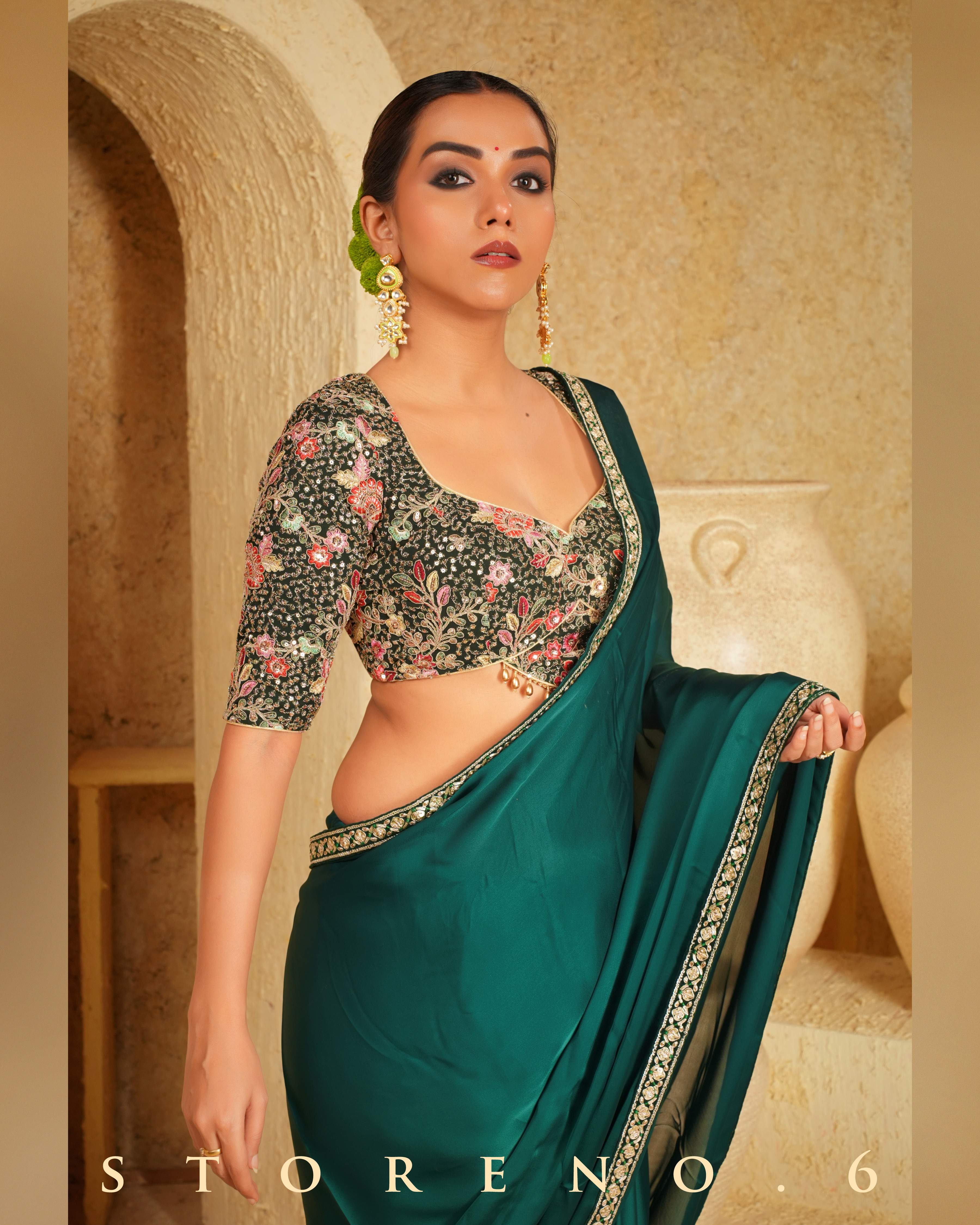 FOREST FLIRT SAREE WITH PINE PARADISE BLOUSE