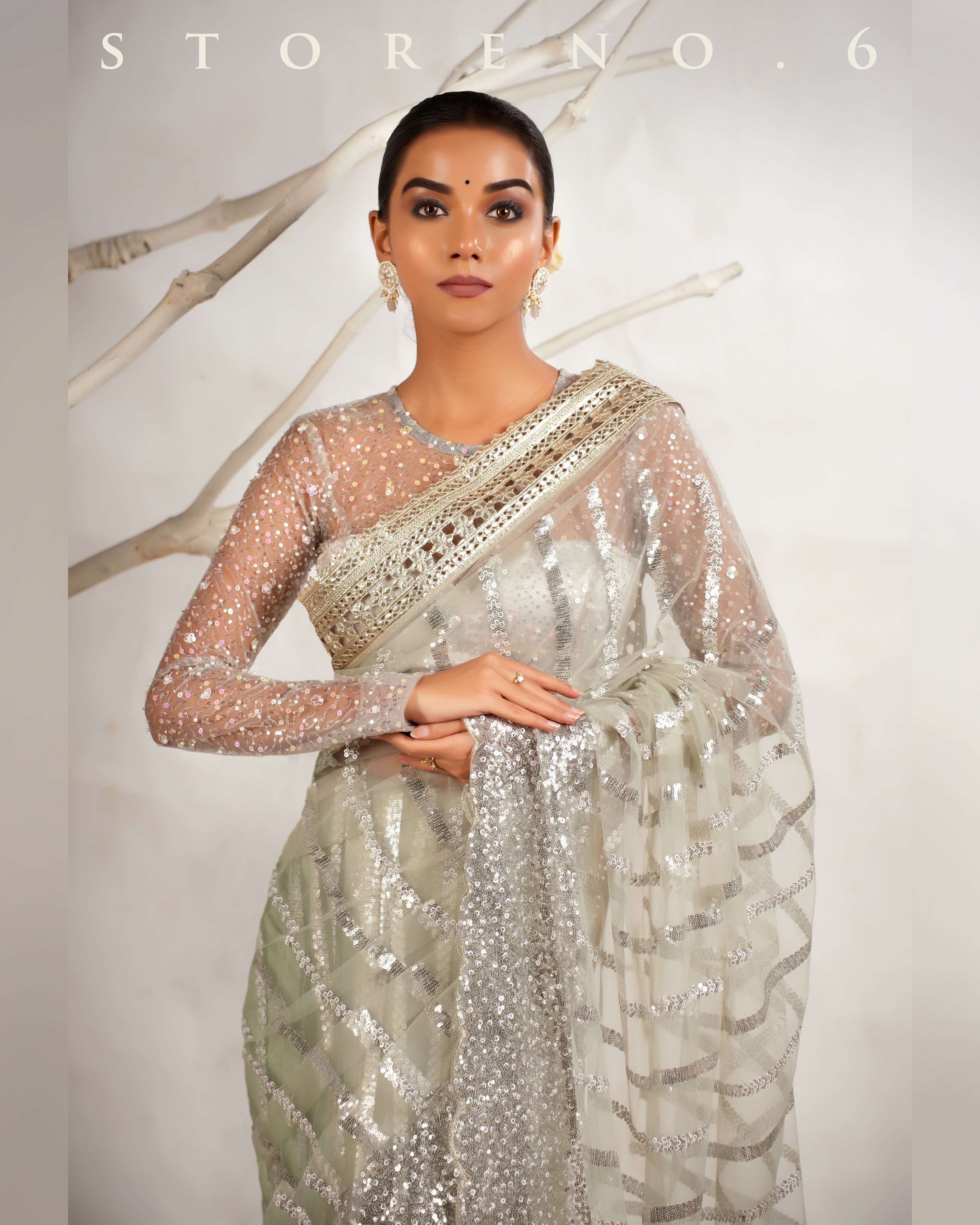 THE CLOUD CHIC SAREE WITH THE STARRY SHIMMER BLOUSE