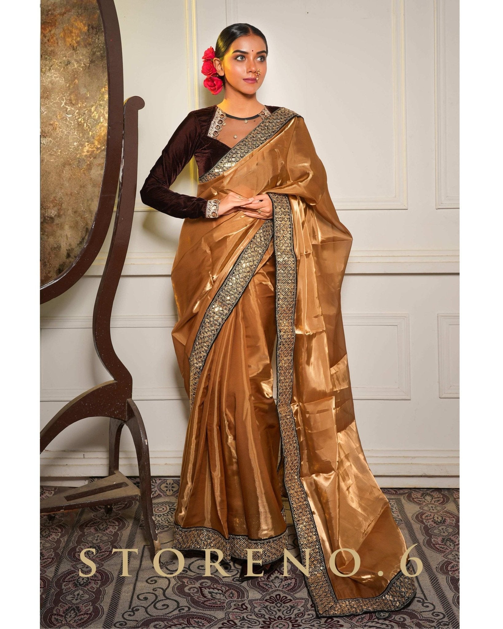 NOOR-E-SONA-X SAREE WITH MAKHMAL-E-BHURA BLOUSE