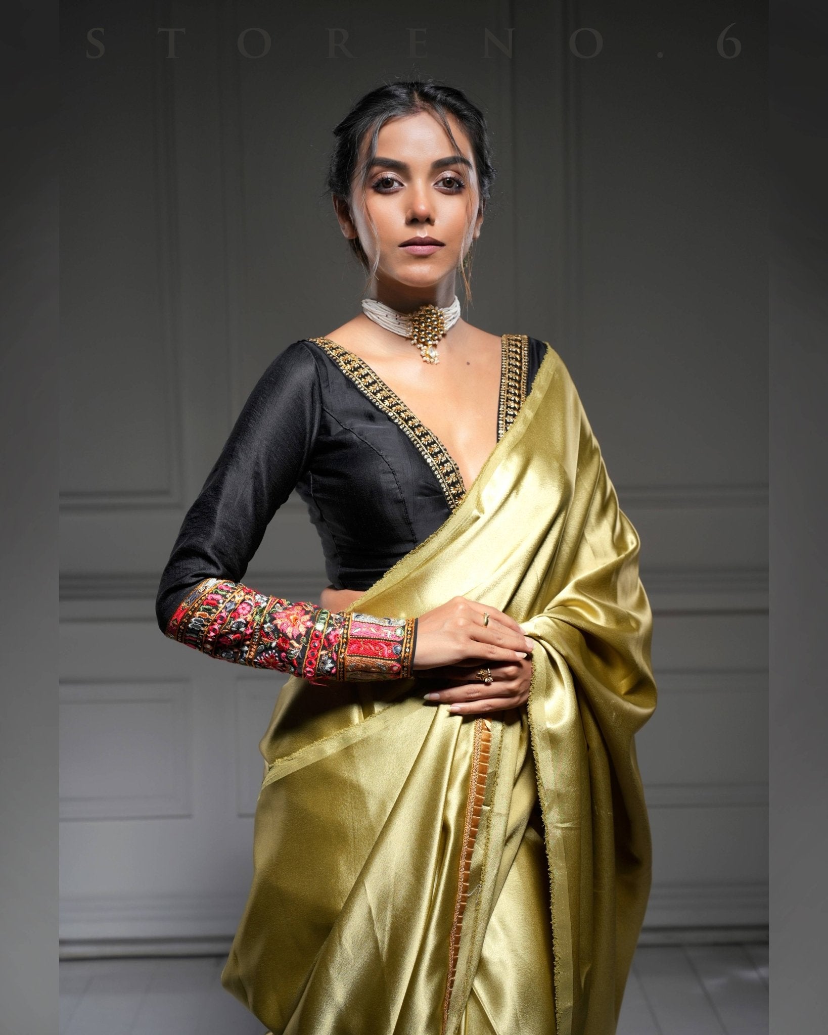 CHARTREUSE SASSY SAREE WITH BEBAAK-E-SIAH JADID BLOUSE