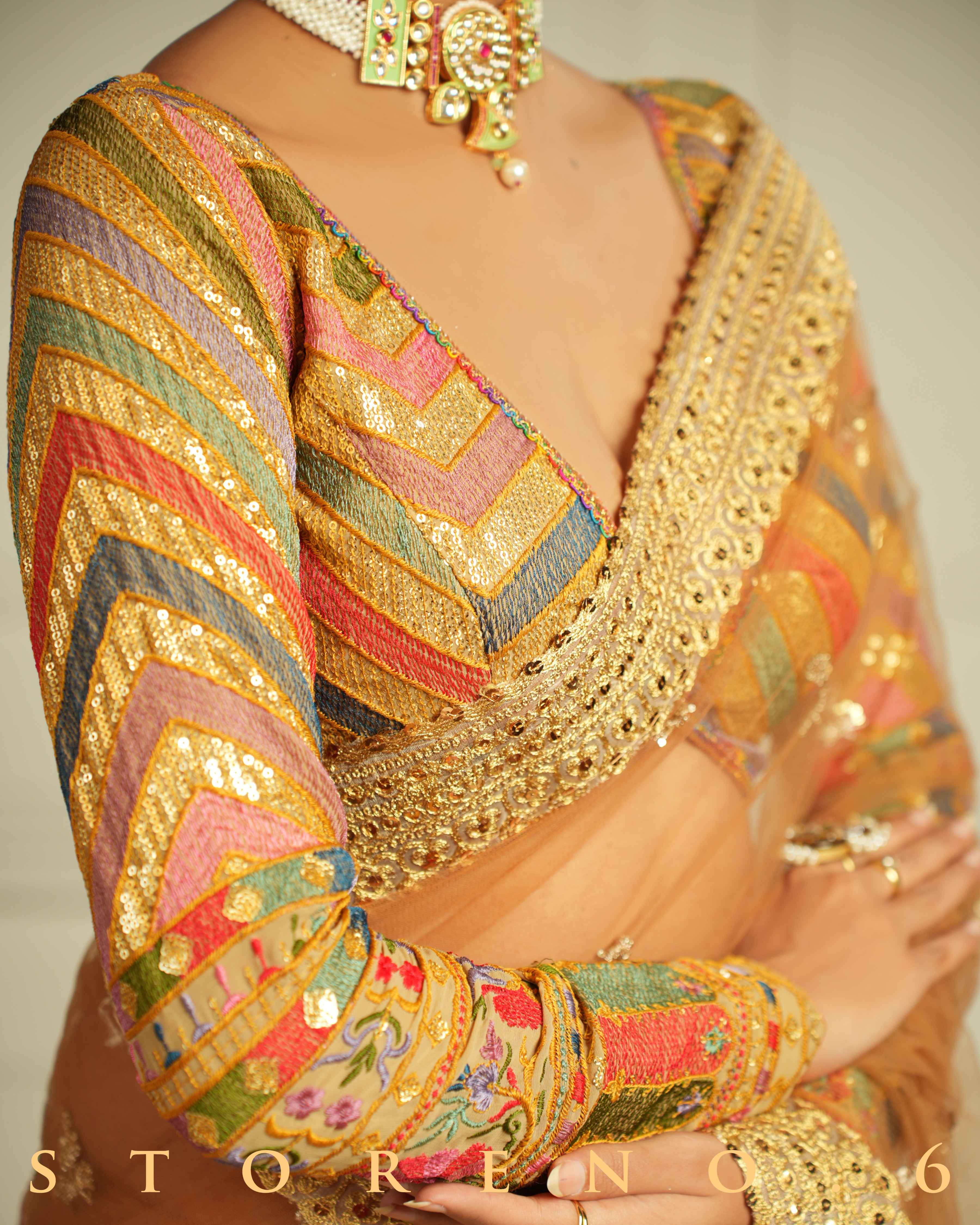 THE QUEEN'S EXOTIC EXPRESSO SAREE WITH BEBAAK SURMAI BLOUSE