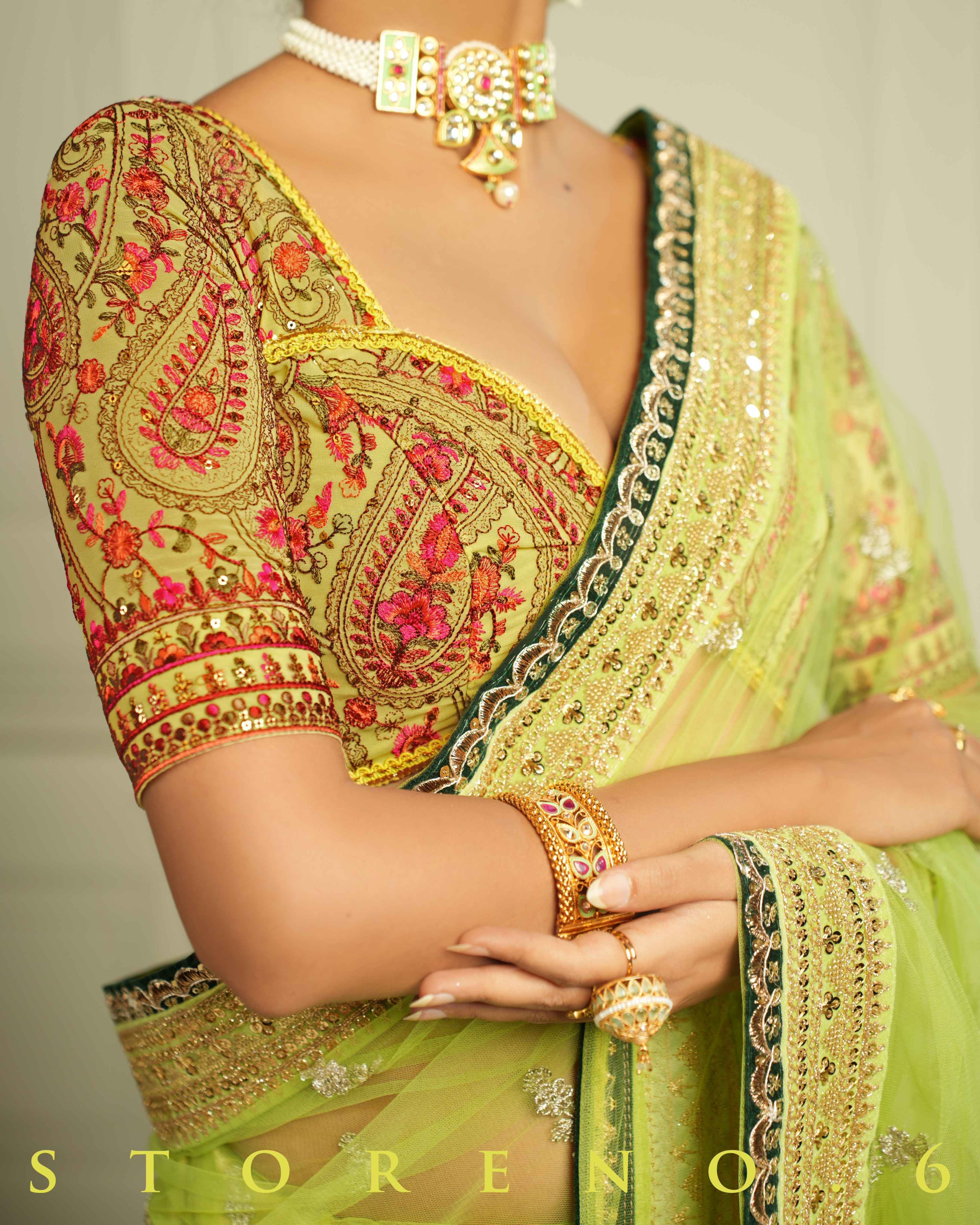 THE QUEEN'S LUSTROUS LIME SAREE