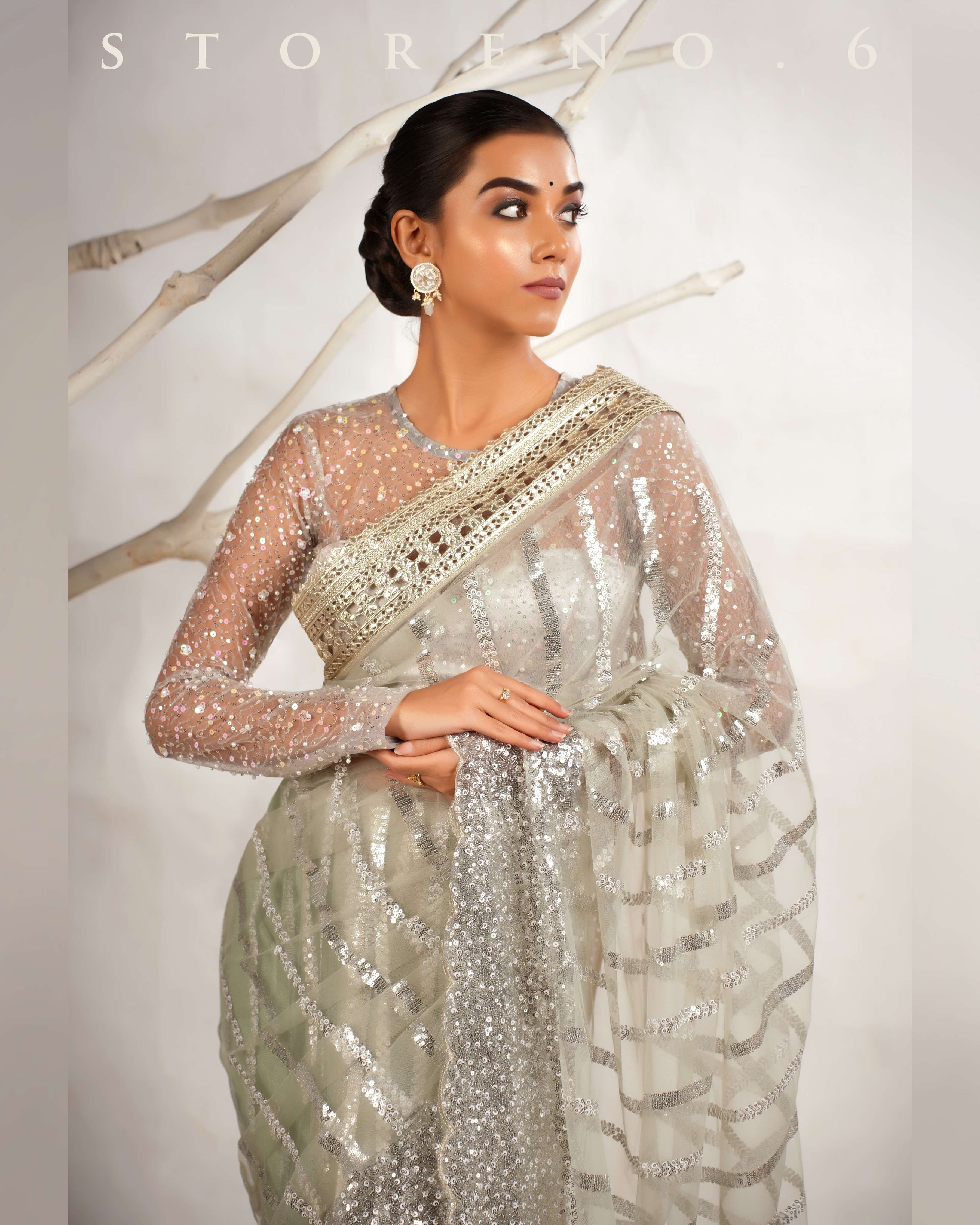 THE CLOUD CHIC SAREE WITH THE STARRY SHIMMER BLOUSE