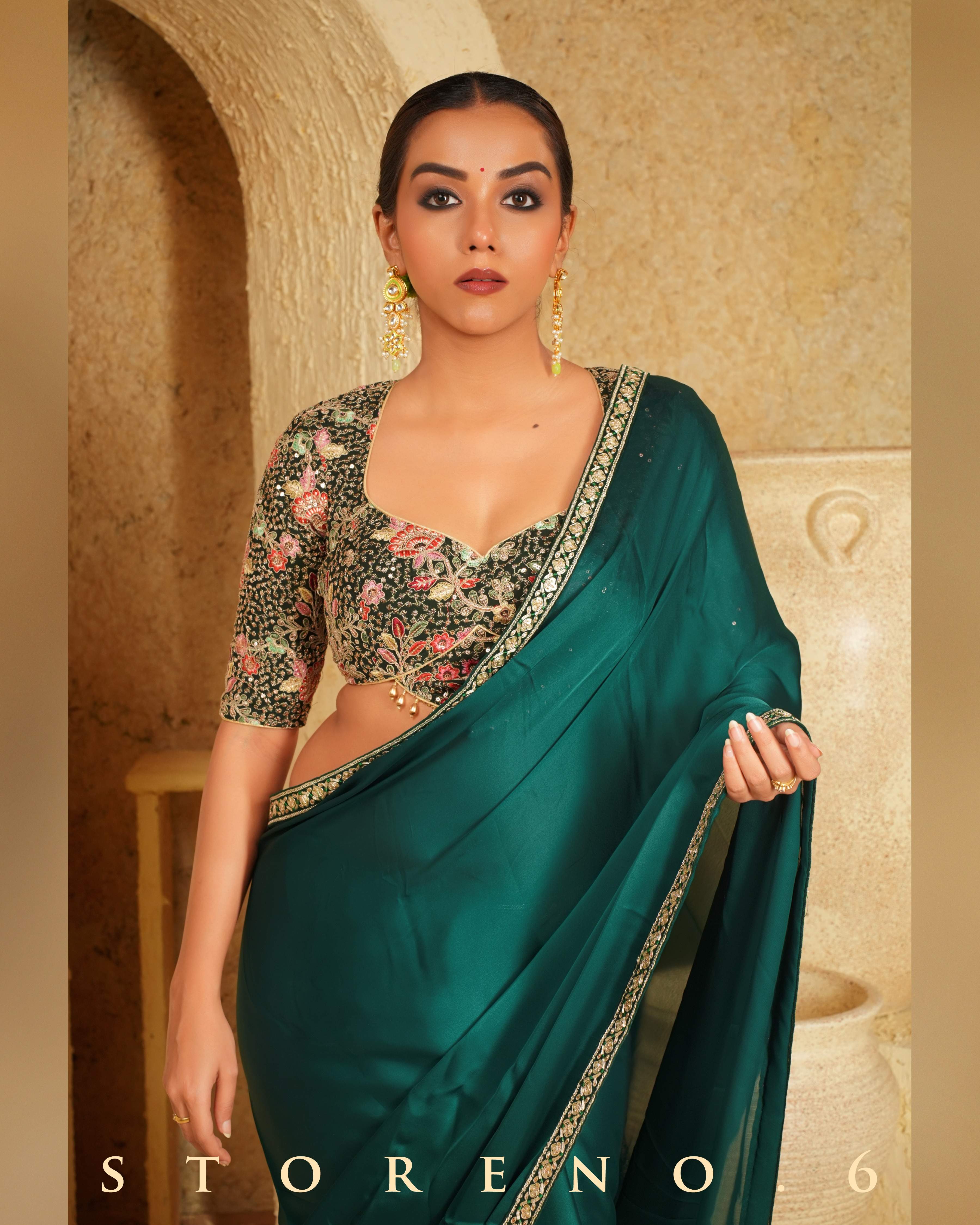 FOREST FLIRT SAREE WITH PINE PARADISE BLOUSE