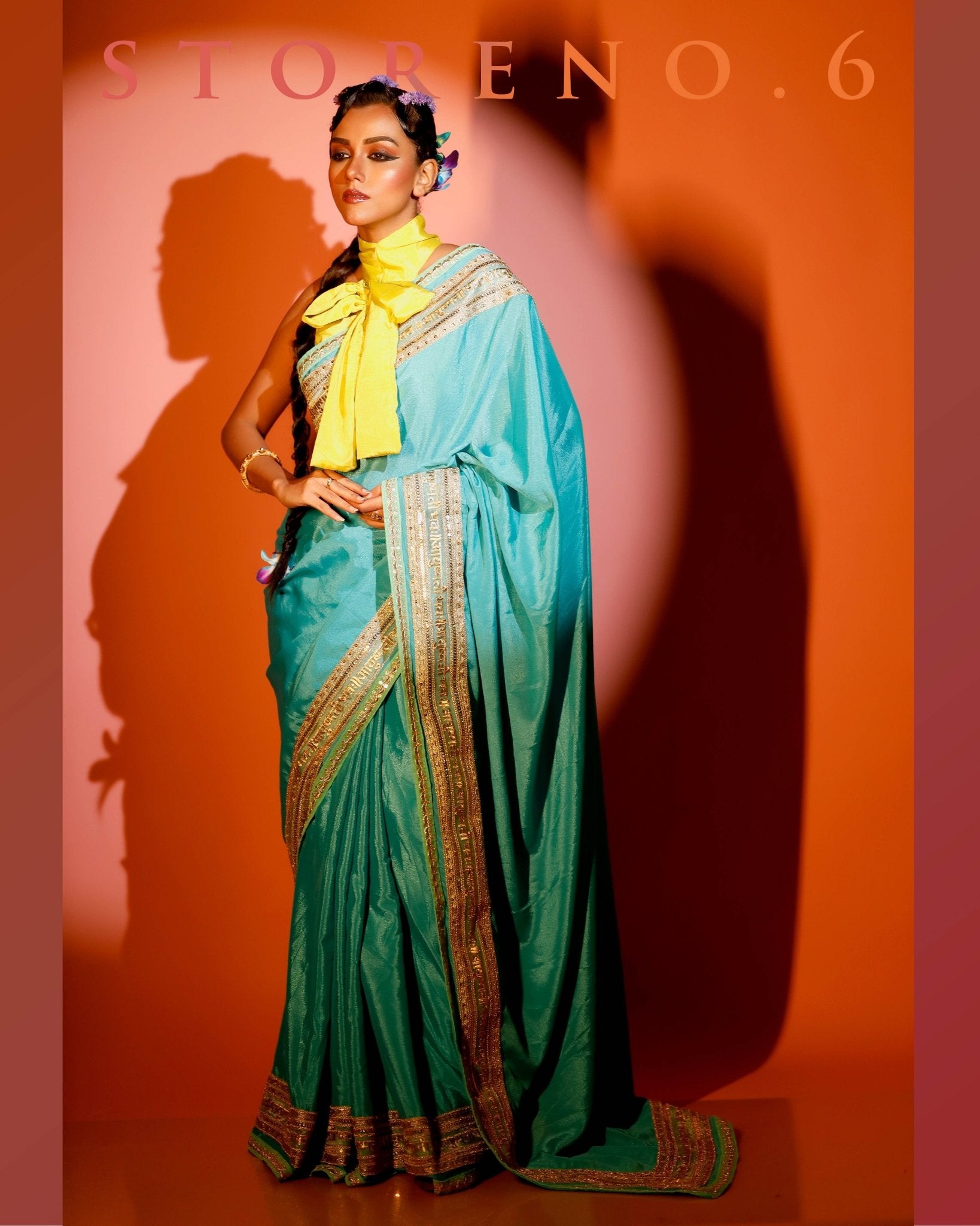 TIMELESS TURQUOISE READY-TO-WEAR SAREE AND BLOUSE SET