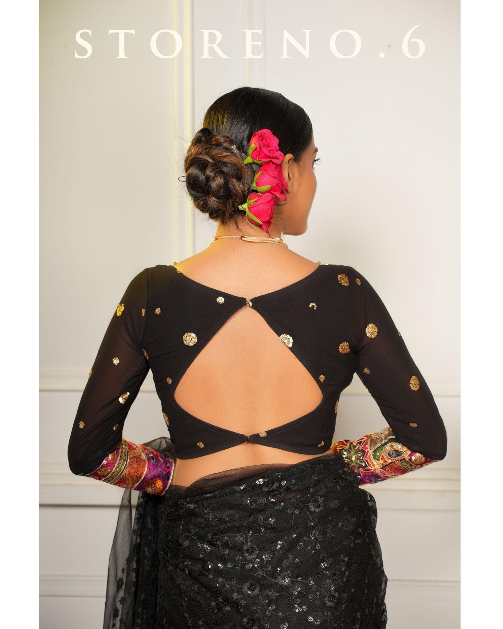 SHINE IN BLACK SAREE WITH RICH IN RAVEN BLOUSE