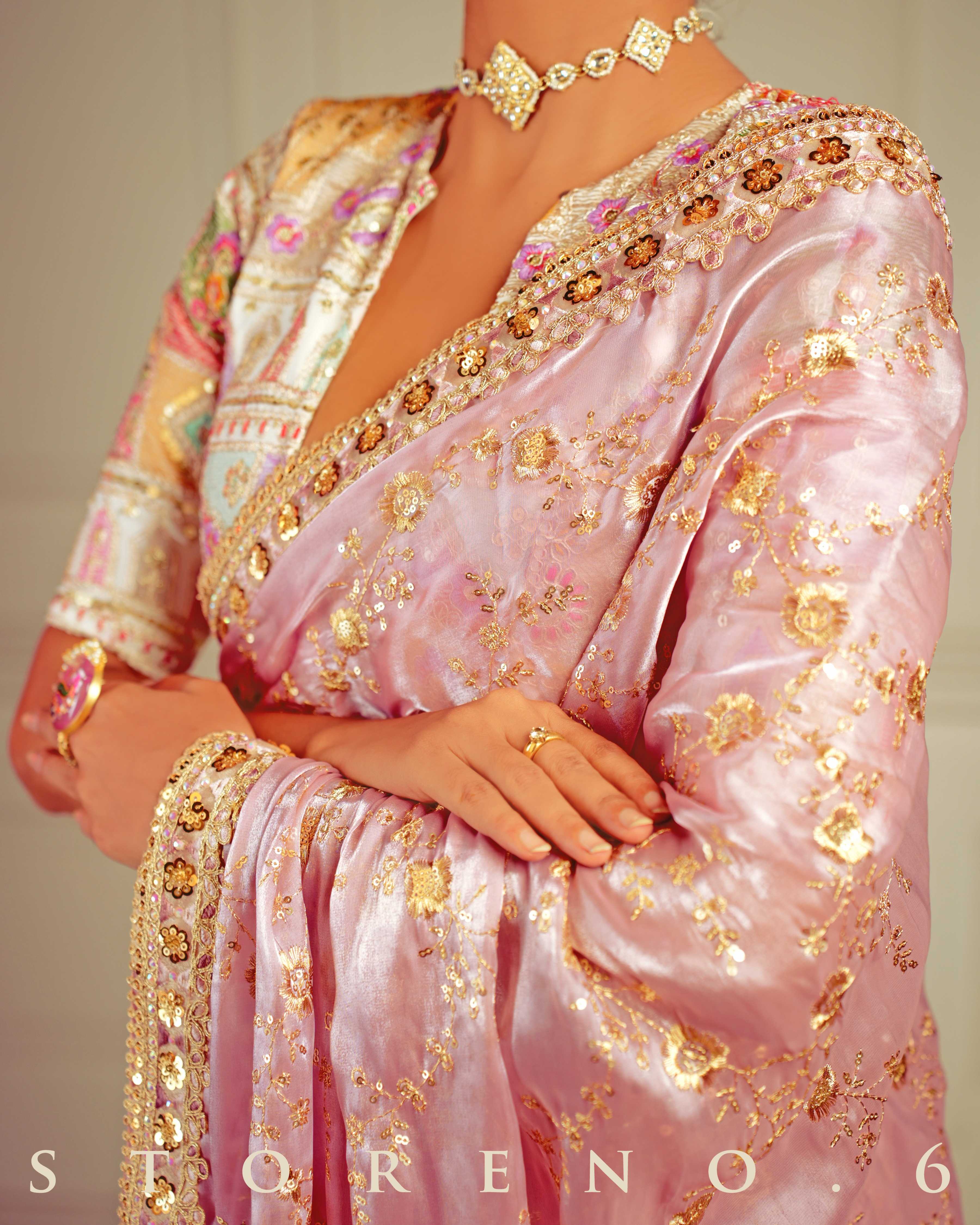 THE FANCY FLAMINGO SAREE WITH THE DAISY DELIGHT BLOUSE