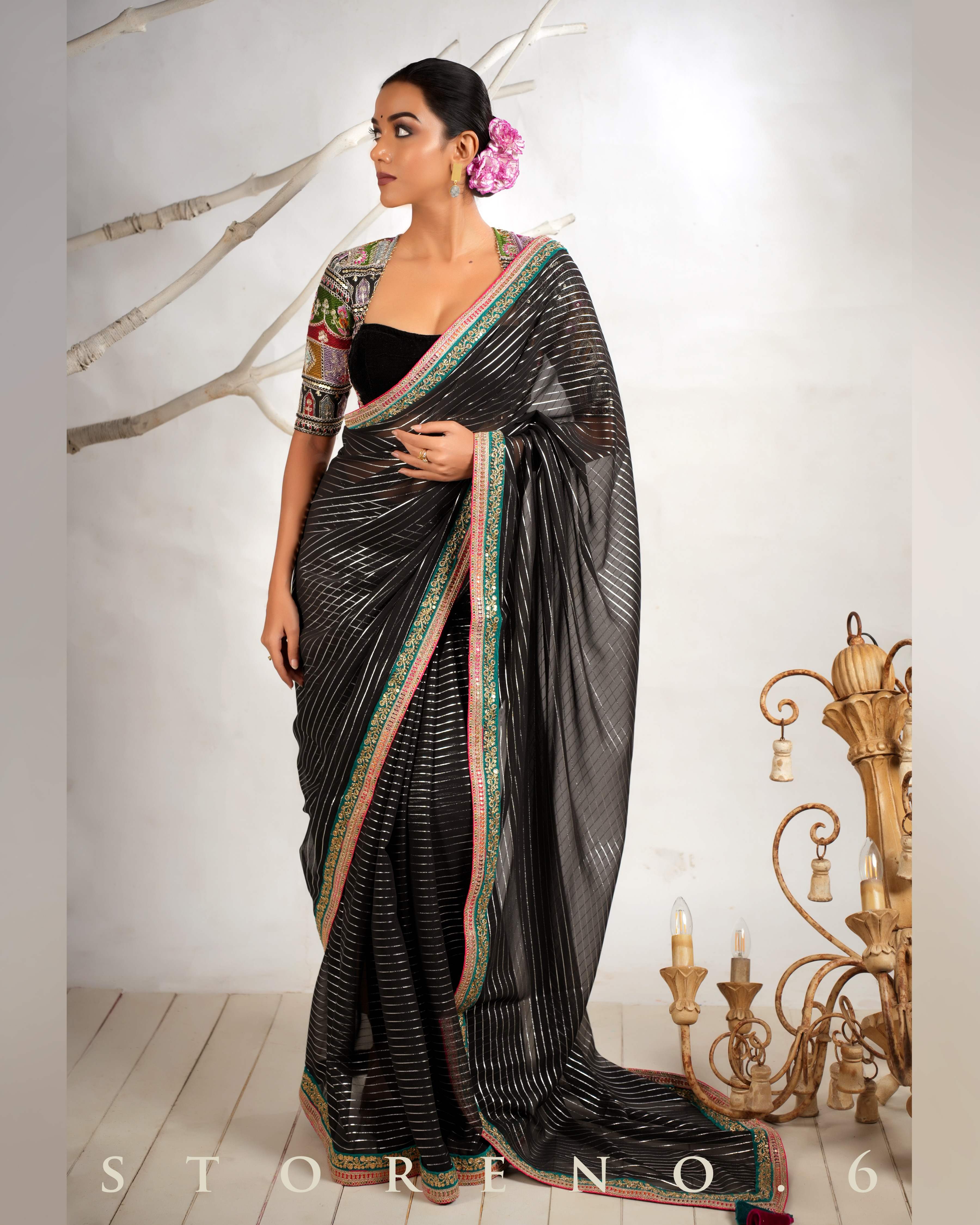 THE BREEZY BLACK SAREE WITH THE DARK DELIGHT MELANGE BLOUSE