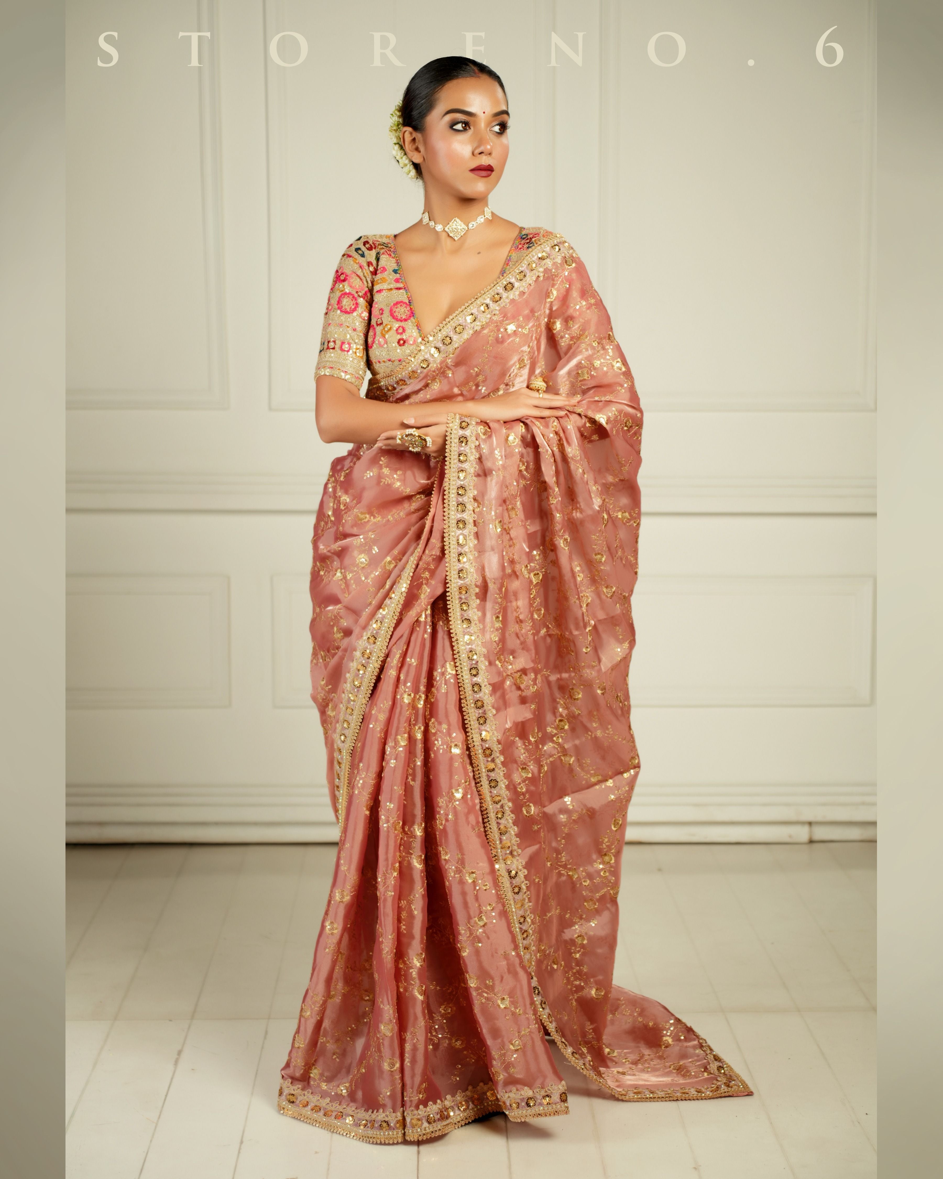 THE CHARM OF THE CORALS SAREE WITH GUL KAARI SURMAI BLOUSE