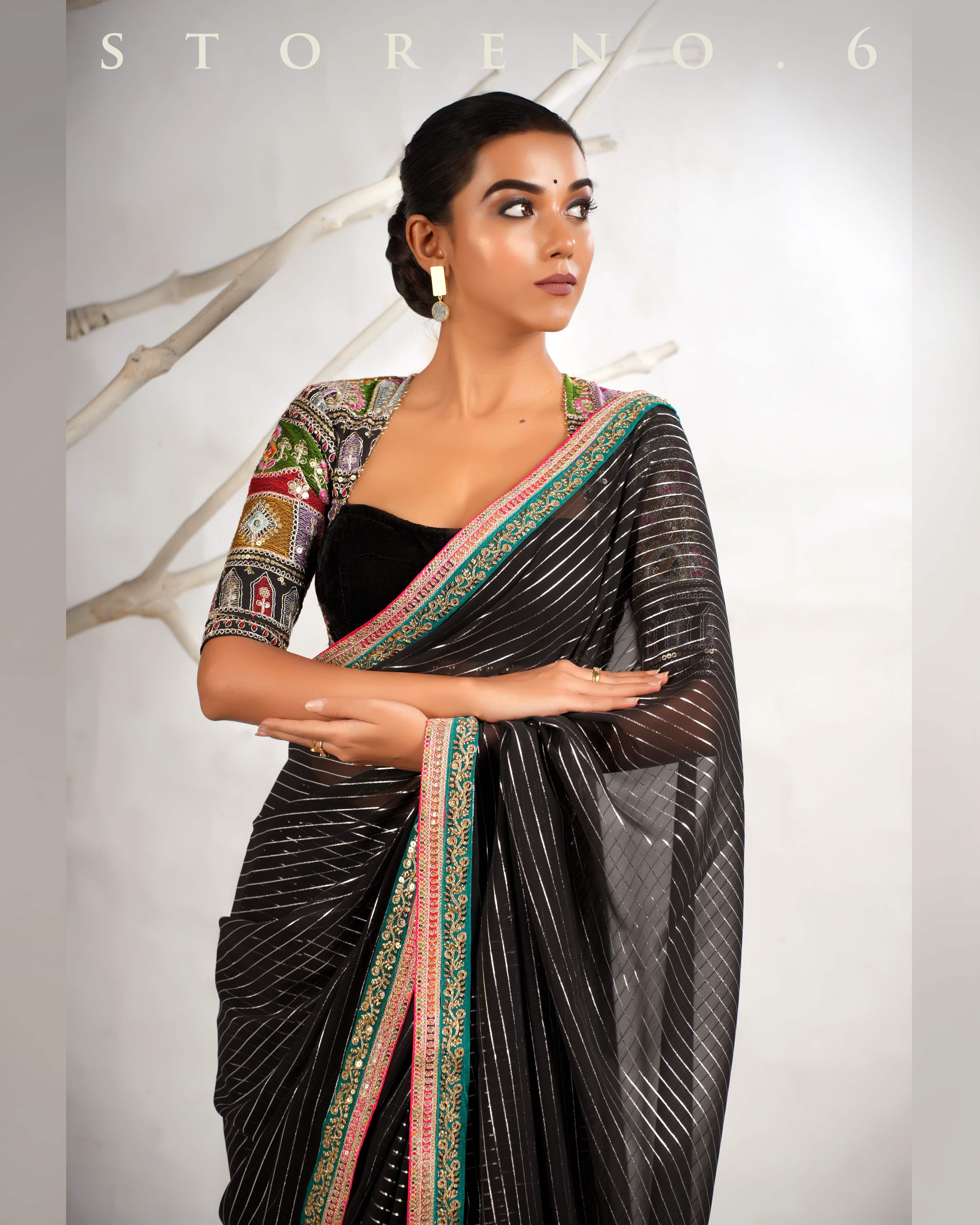 THE BREEZY BLACK SAREE WITH THE DARK DELIGHT MELANGE BLOUSE