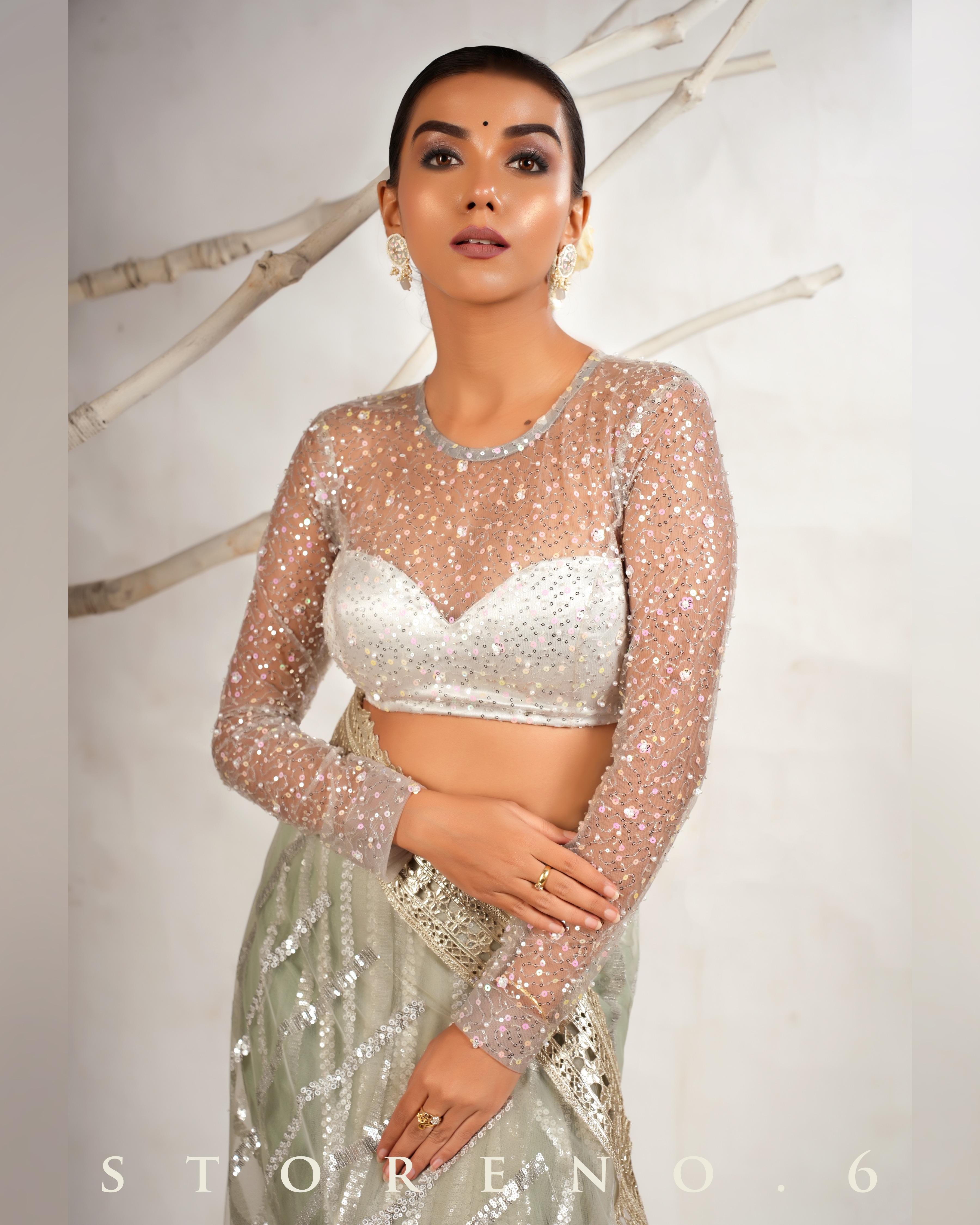 THE CLOUD CHIC SAREE WITH THE STARRY SHIMMER BLOUSE