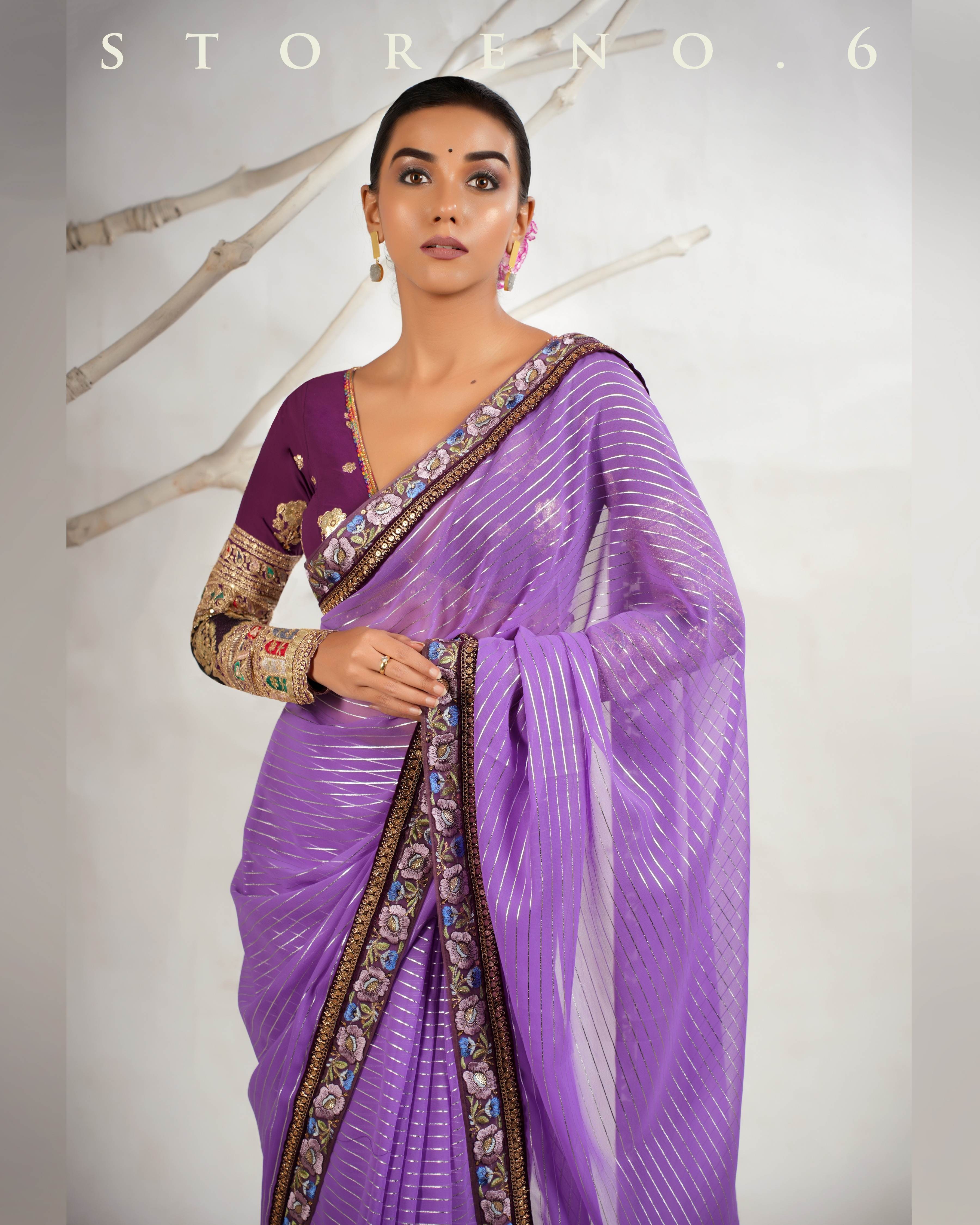 THE LYRICAL LILAC SAREE WITH ORNATE ORCHID BLOUSE