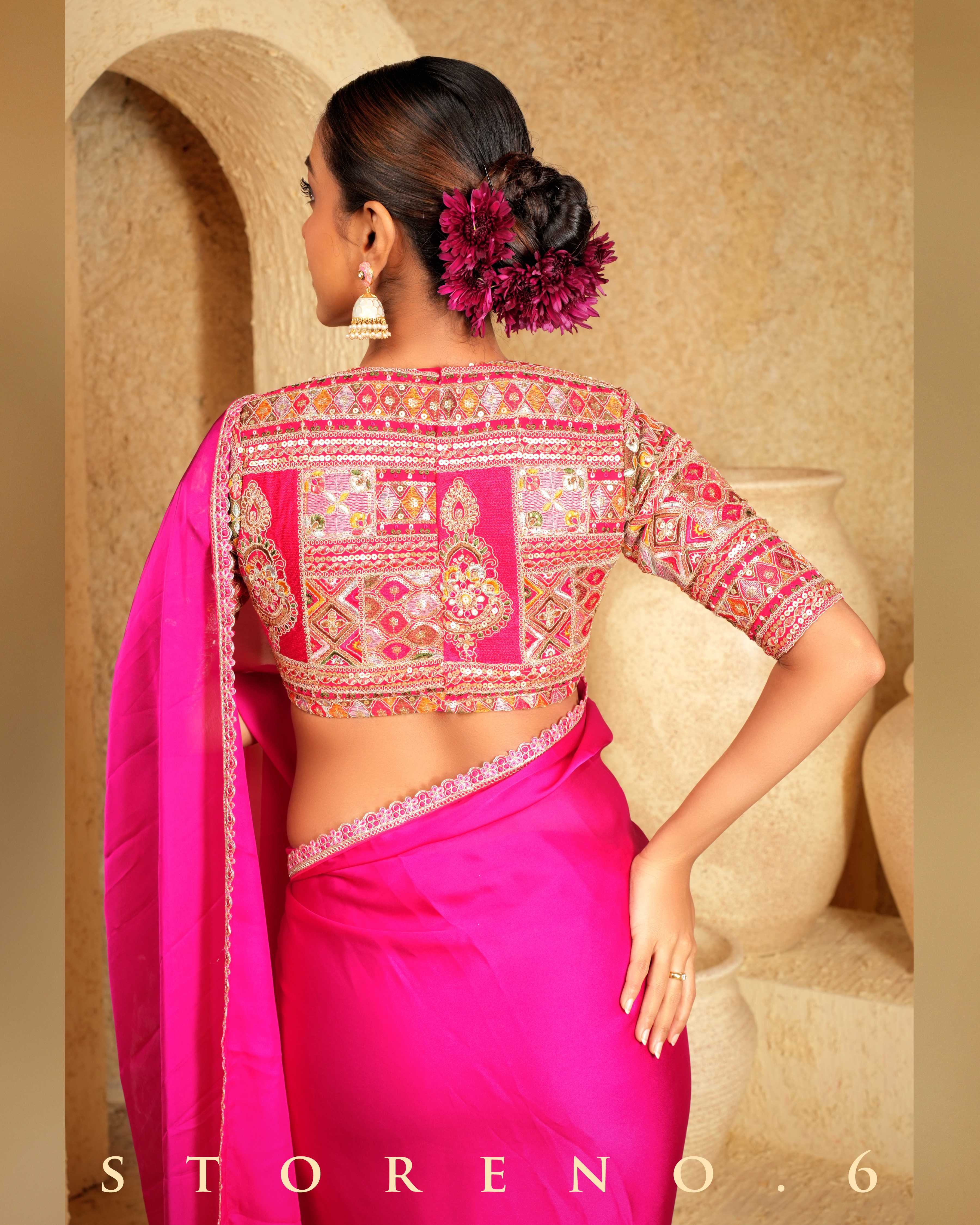 FEARLESS FUCHSIA SAREE WITH FUCHSIA FUSION BLOUSE