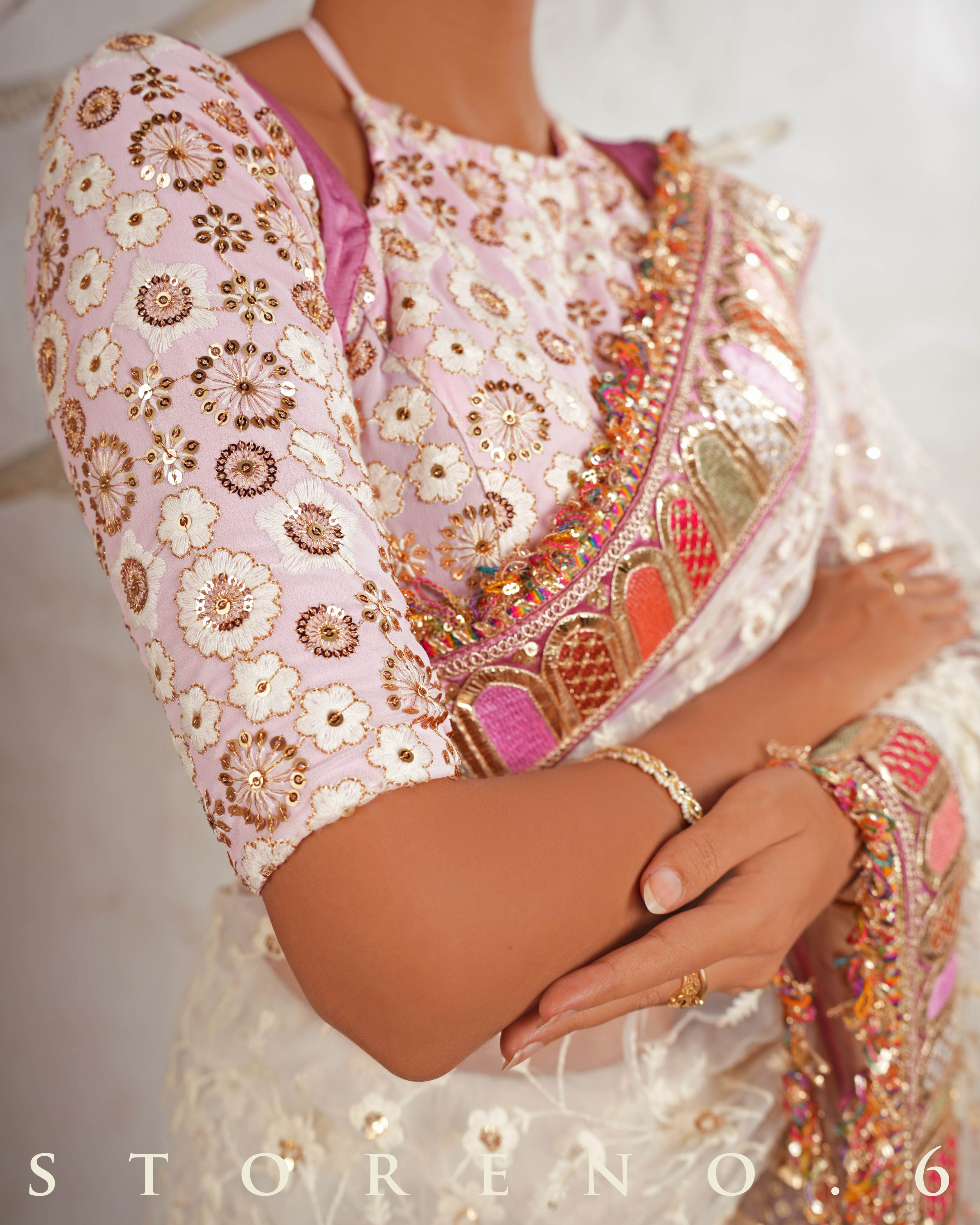 DAISY'S IVORY ICON SAREE WITH THE BLUSHING BALLERINA BLOUSE