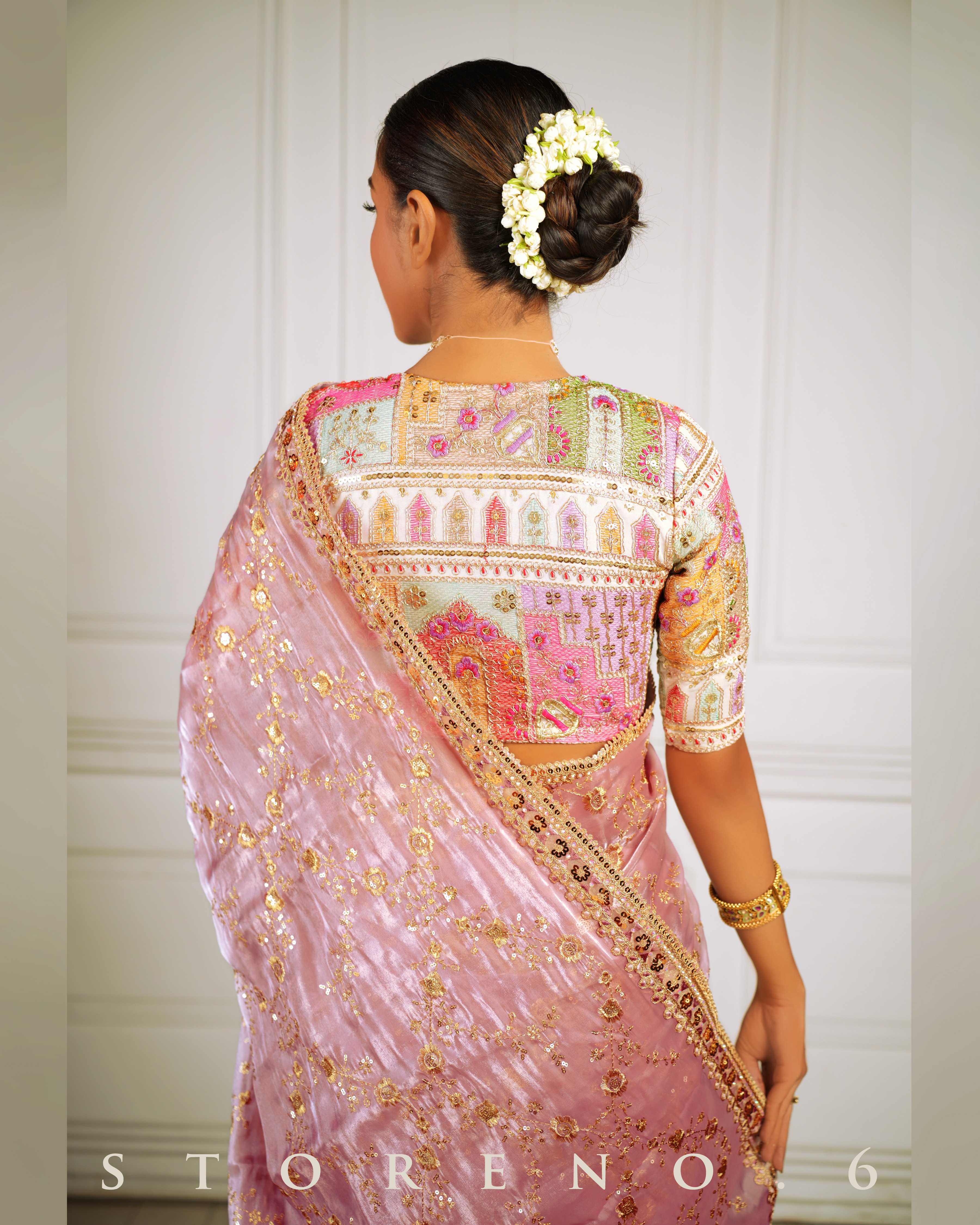 THE FANCY FLAMINGO SAREE WITH THE DAISY DELIGHT BLOUSE